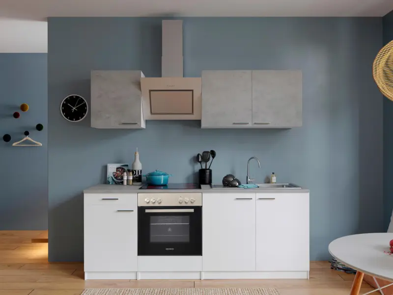 K&uuml;chenblock Malia mit Ger&auml;ten ca. 210 cm Wei&szlig;/Grau