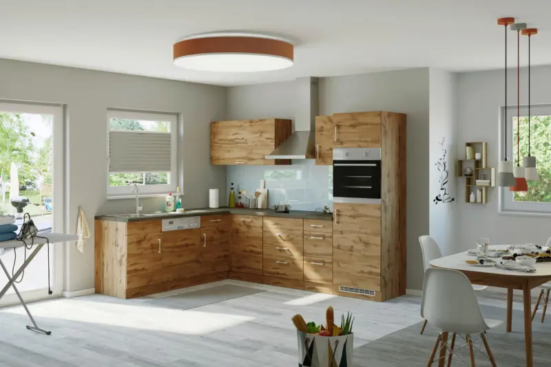 Eckk&uuml;che Winkelblock mit Ger&auml;ten ca. 210x270 cm Eiche