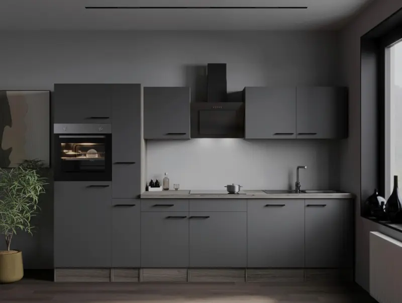 K&uuml;chenblock Oliver m. Ger&auml;ten Grau/Eichefarben