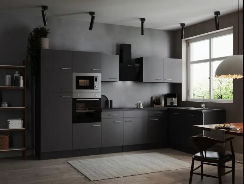 Eckk&uuml;che Oliver m. Ger&auml;ten ca. 340x172cm Grau