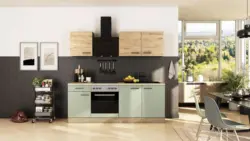 K&uuml;chenblock Cara mit Ger&auml;ten ca. 210 cm Gr&uuml;n/Eiche