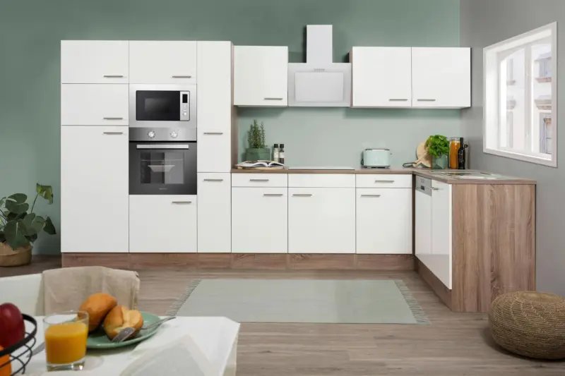Eckk&uuml;che Oliver mit Ger&auml;ten ca. 370x172 cm Wei&szlig;