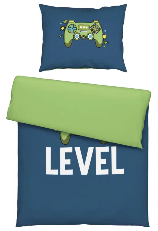 Jugendbettw&auml;sche Level Blau/Gr&uuml;n ca. 140x200cm