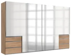 Schwebet&uuml;renschrank Level 36D ca. 350 cm Wei&szlig;/Eiche Dekor