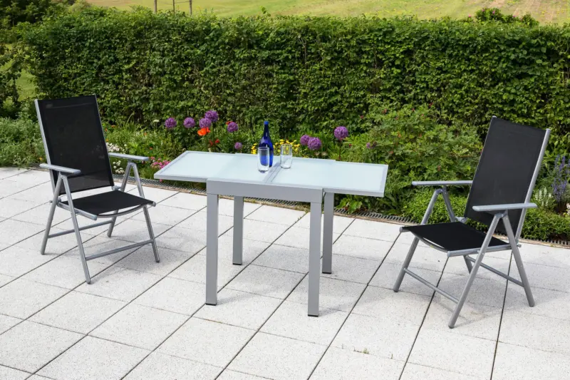 Gartentisch ausziehbar Metall/ Glas L: 65/130 cm