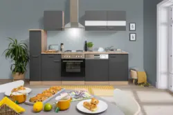 K&uuml;chenblock Merle mit Ger&auml;ten ca. 250 cm Grau