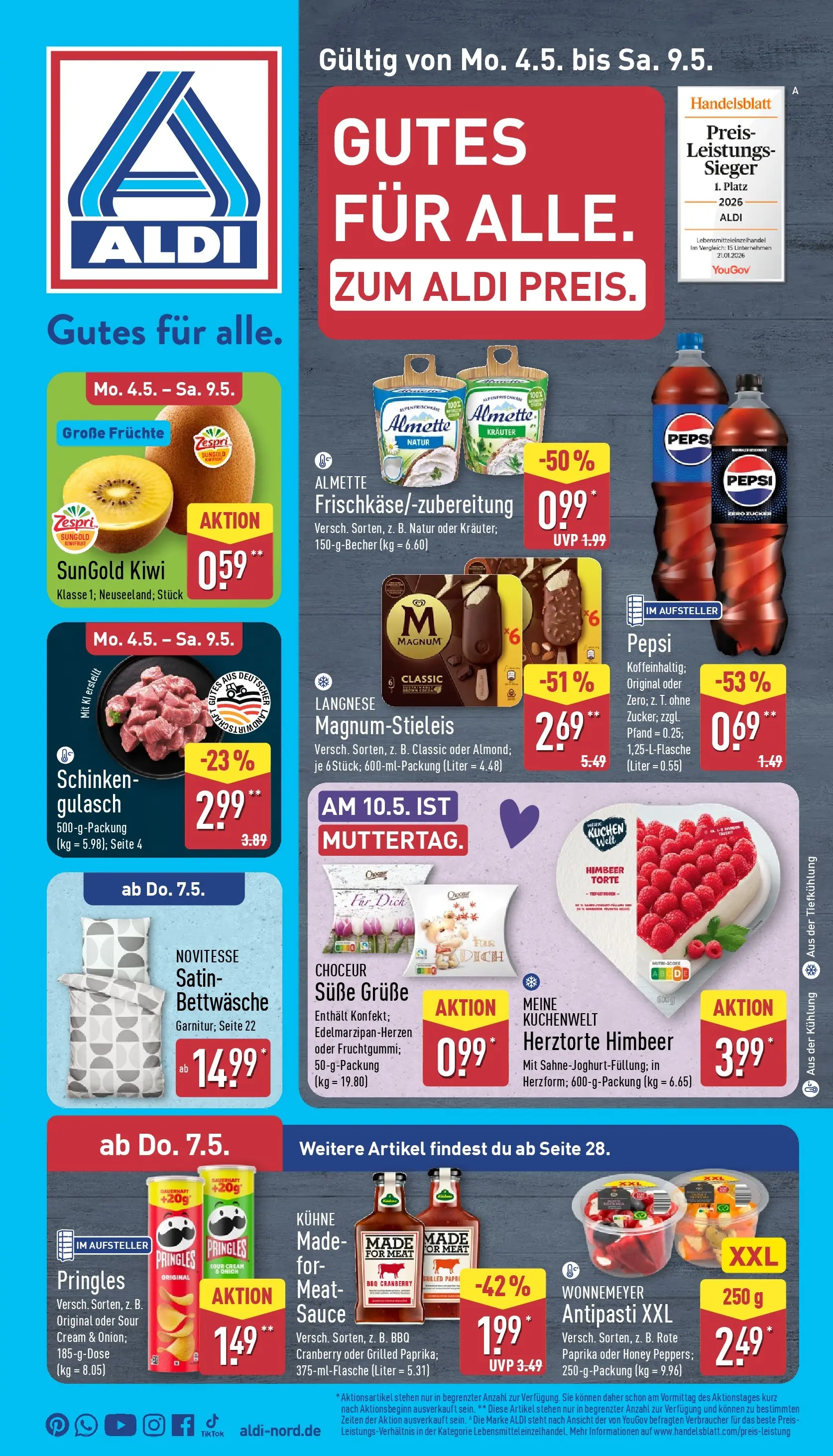 Aldi Wochenangebote (ab 04.05.2026) » Angebote Online | Seite: 1 | Produkte: Bettwäsche, Gulasch, Schinken, Kiwi