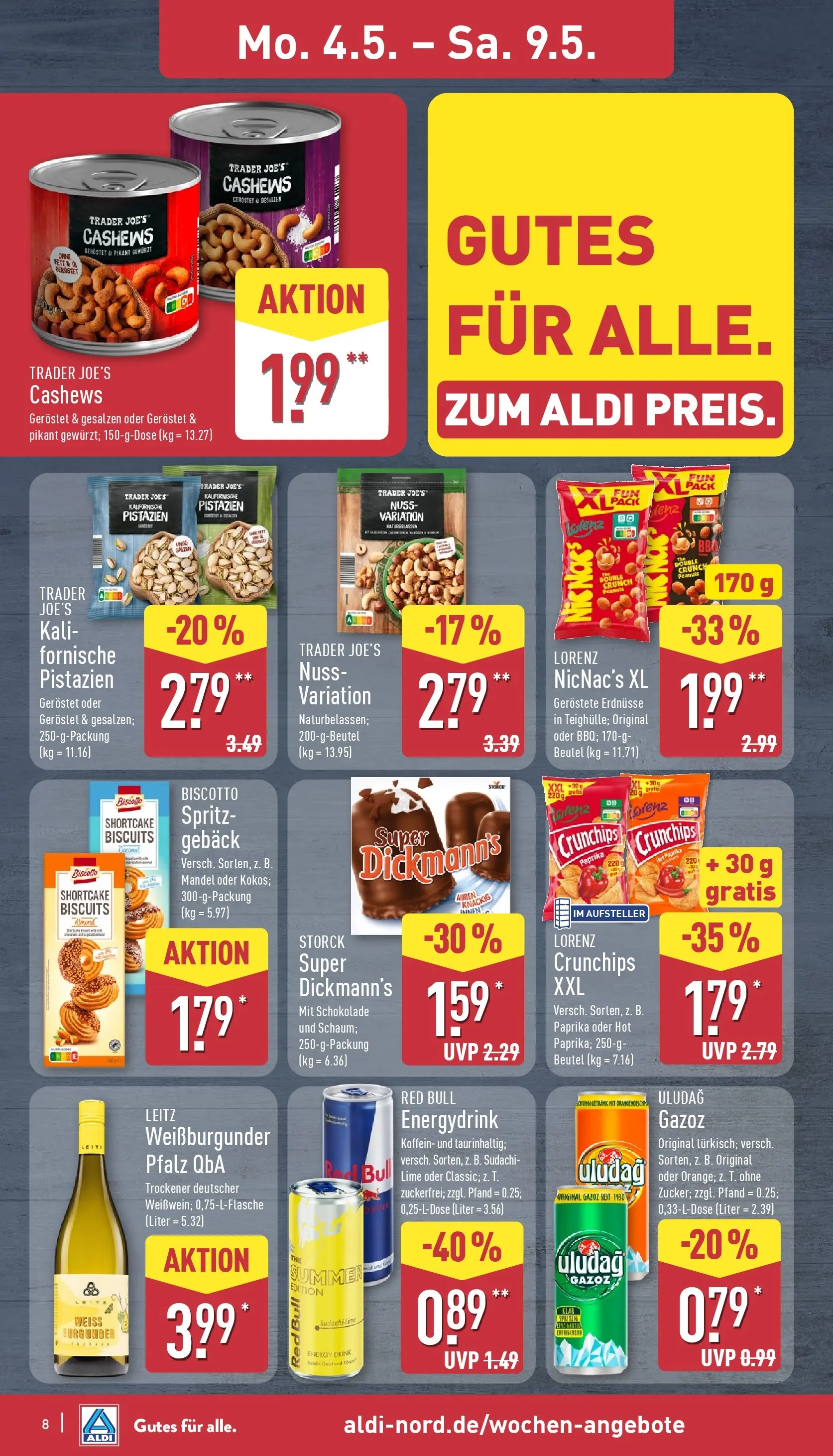 Aldi Wochenangebote (ab 04.05.2026) » Angebote Online | Seite: 9 | Produkte: Erdnüsse, Energy, Schokolade, Pistazien