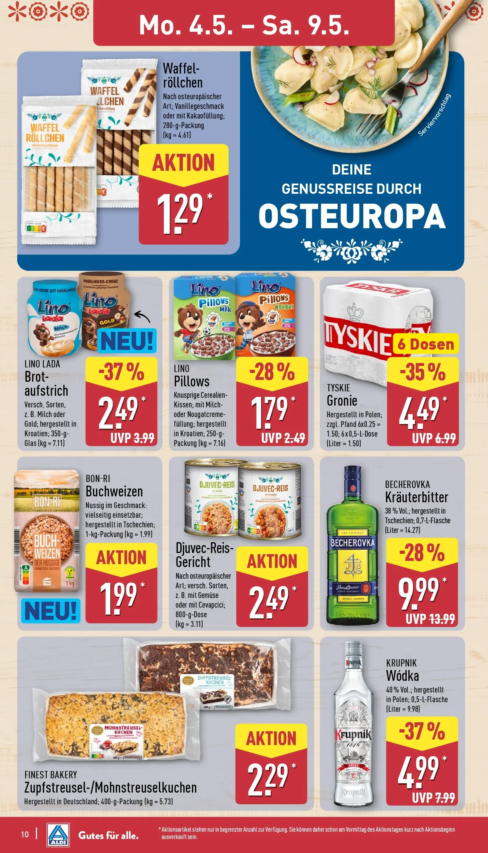 Aldi Wochenangebote (ab 04.05.2026) » Angebote Online | Seite: 11 | Produkte: Tyskie, Milch, Brot, Wodka