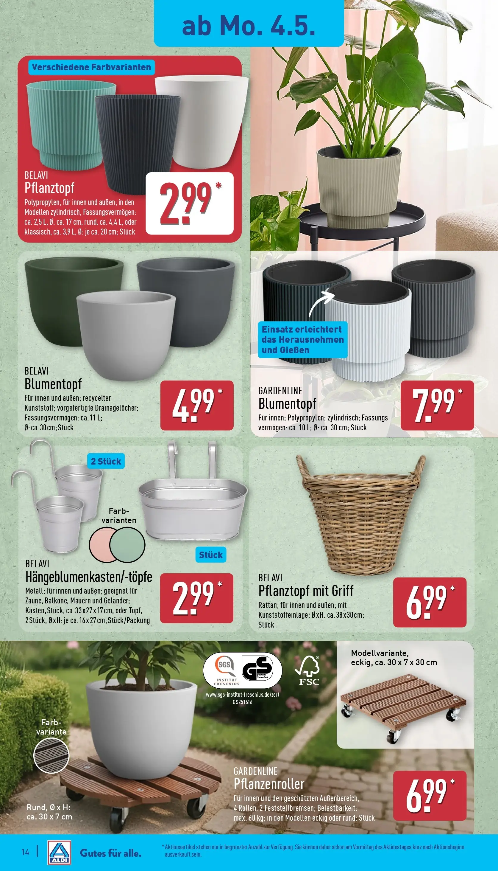 Aldi Wochenangebote (ab 04.05.2026) » Angebote Online | Seite: 15 | Produkte: Belavi, Blumentopf