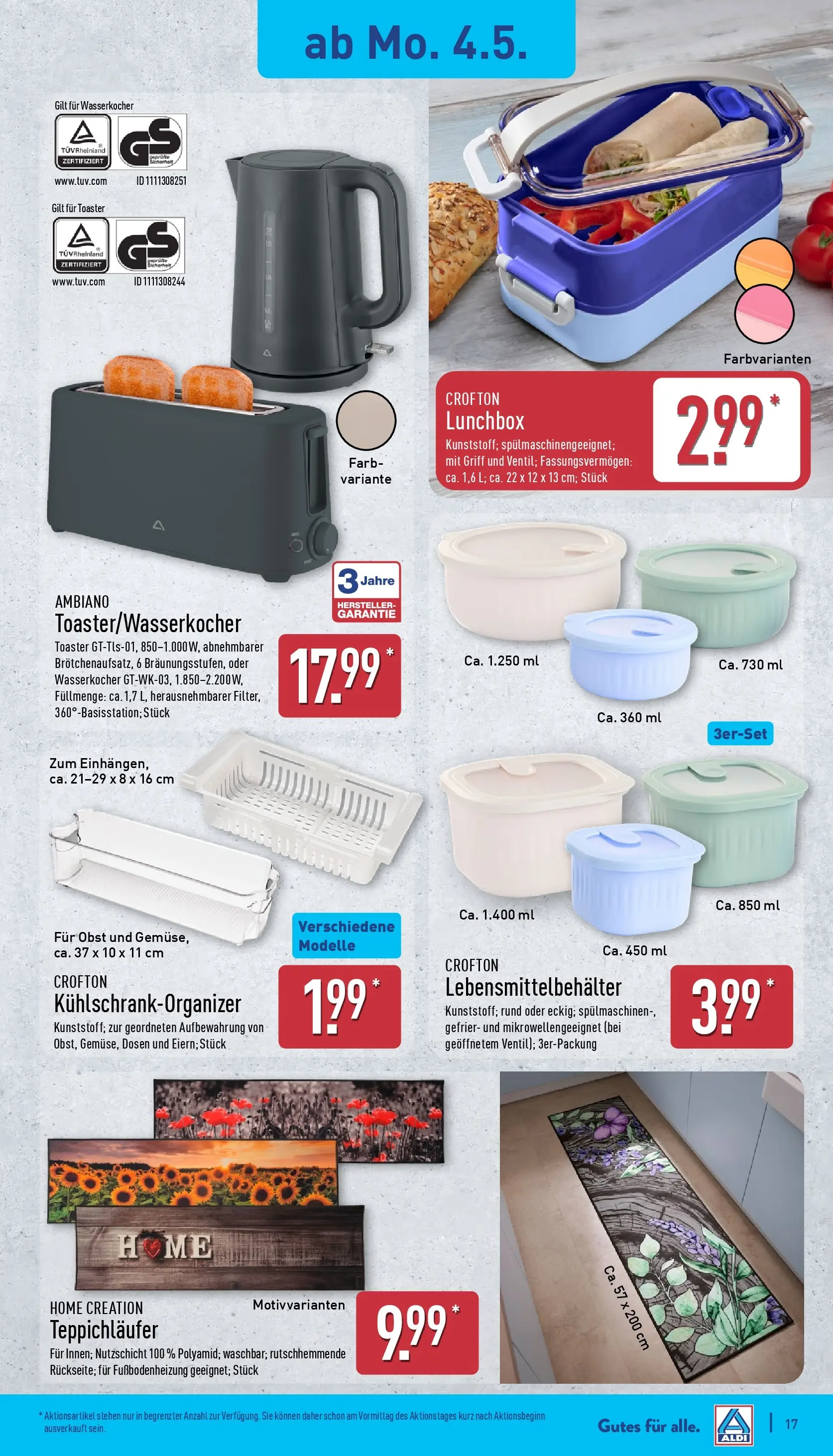 Aldi Wochenangebote (ab 04.05.2026) » Angebote Online | Seite: 18 | Produkte: Wasserkocher, Toaster, Obst, Home creation