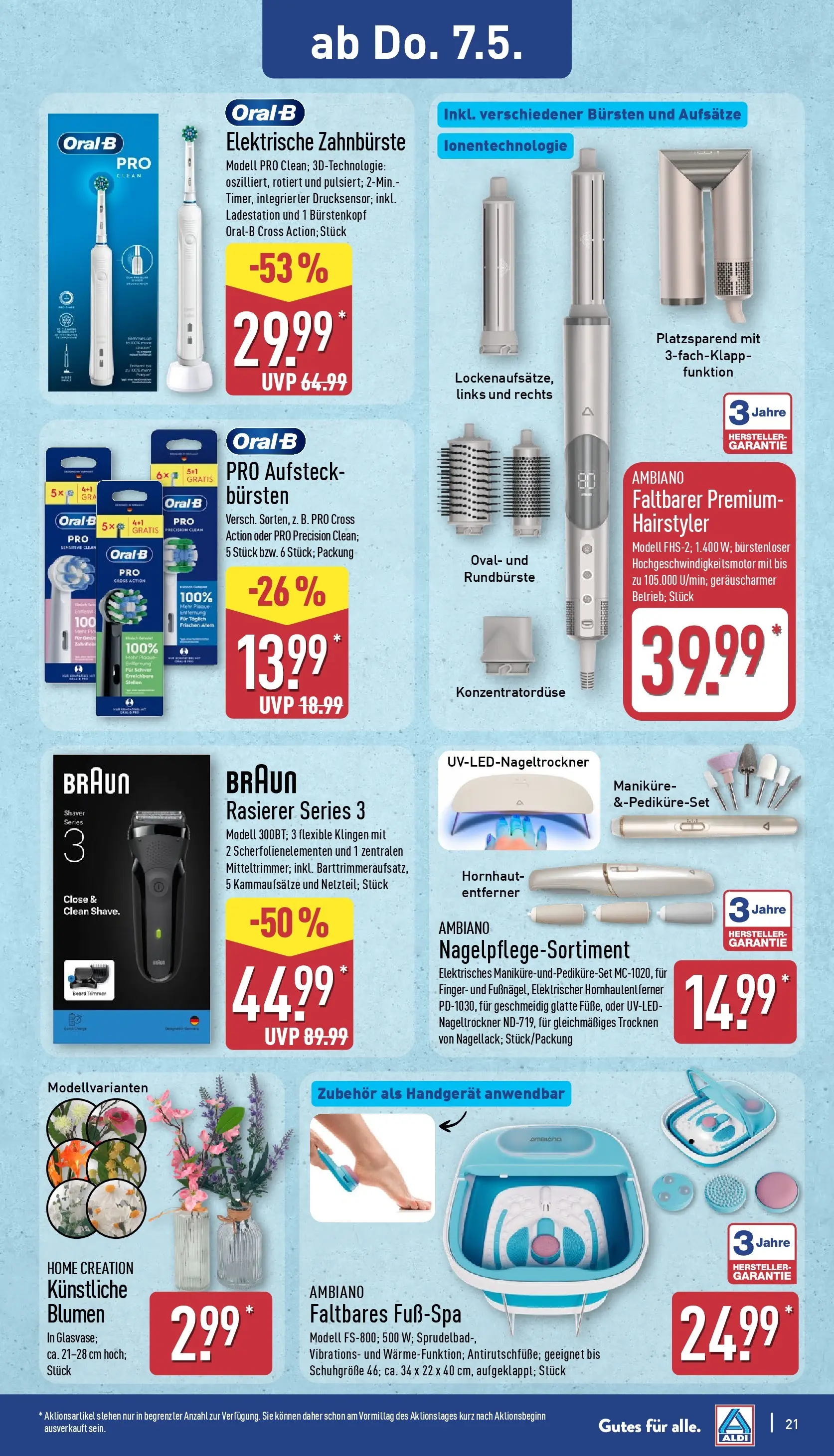 Aldi Wochenangebote (ab 04.05.2026) » Angebote Online | Seite: 22 | Produkte: Rasierer, Elektrische zahnbürste, Blumen, Home creation