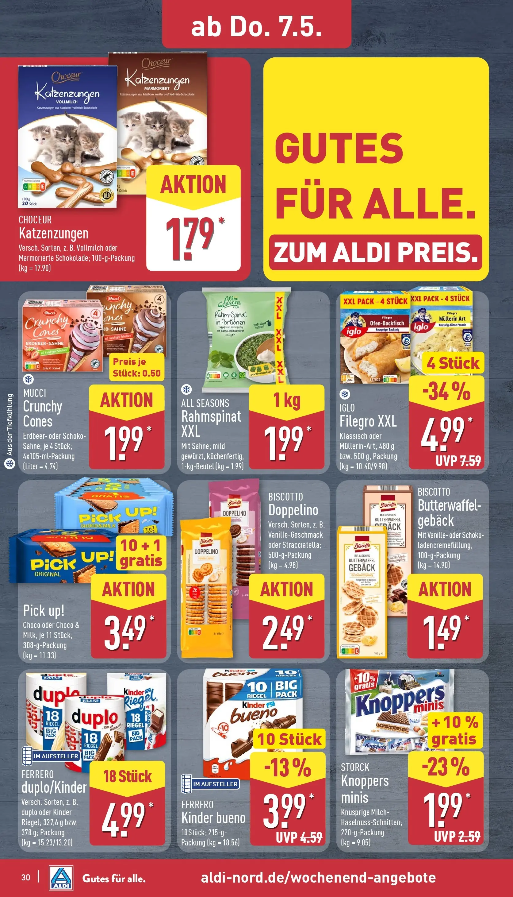 Aldi Wochenangebote (ab 04.05.2026) » Angebote Online | Seite: 31 | Produkte: Milch, Iglo, Kinder bueno, Knoppers