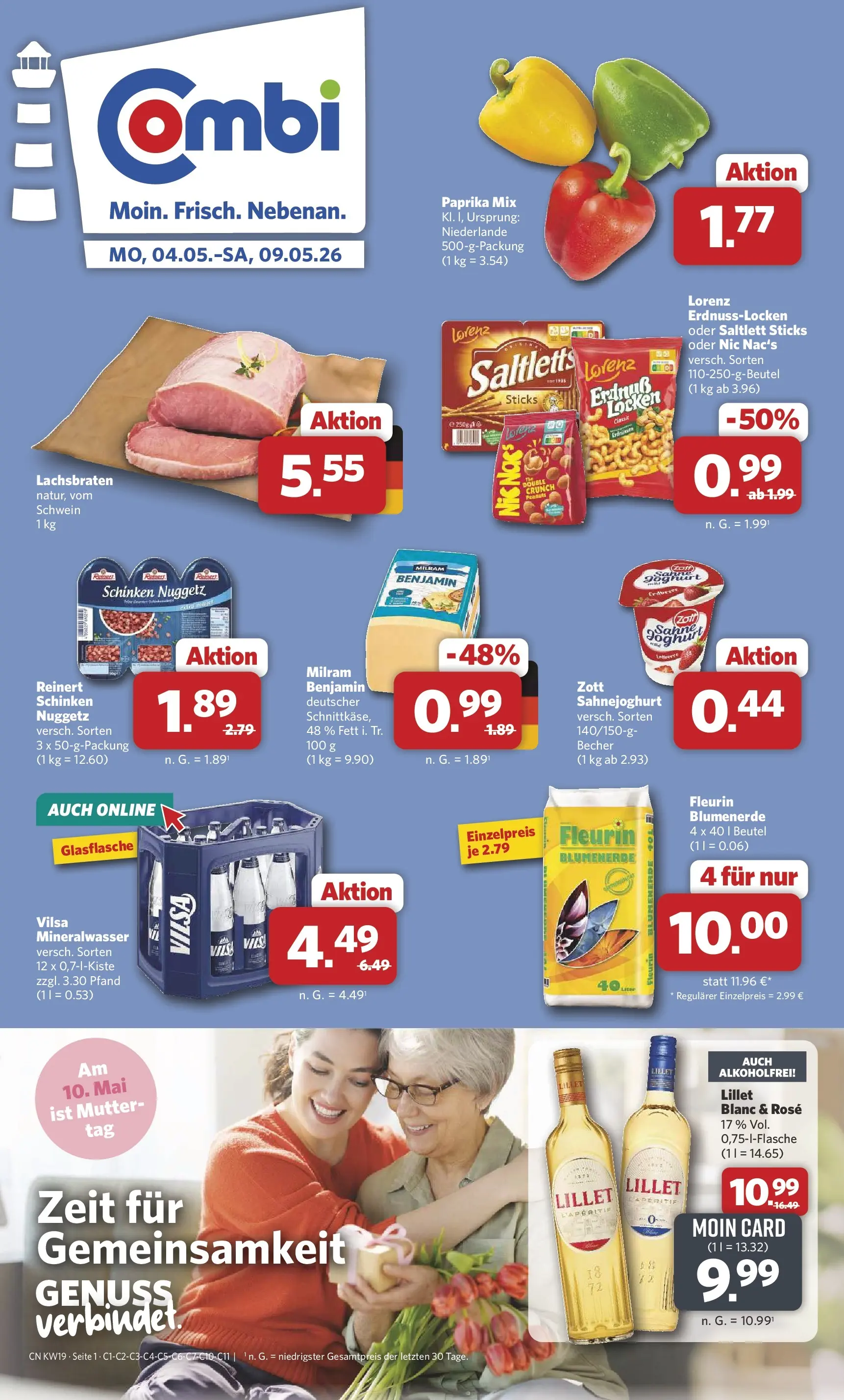 Combi Unsere Wochenangebote (ab 04.05.2026) zum Blättern | Seite: 1 | Produkte: Blumenerde, Paprika, Milram, Sahne