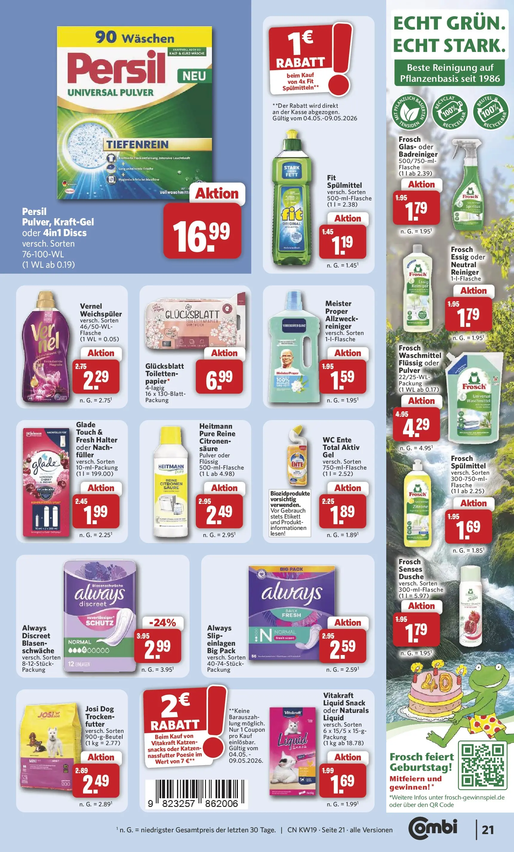 Combi Unsere Wochenangebote (ab 04.05.2026) zum Blättern | Seite: 21 | Produkte: Essig, Weichspüler, Zitrone, Ente