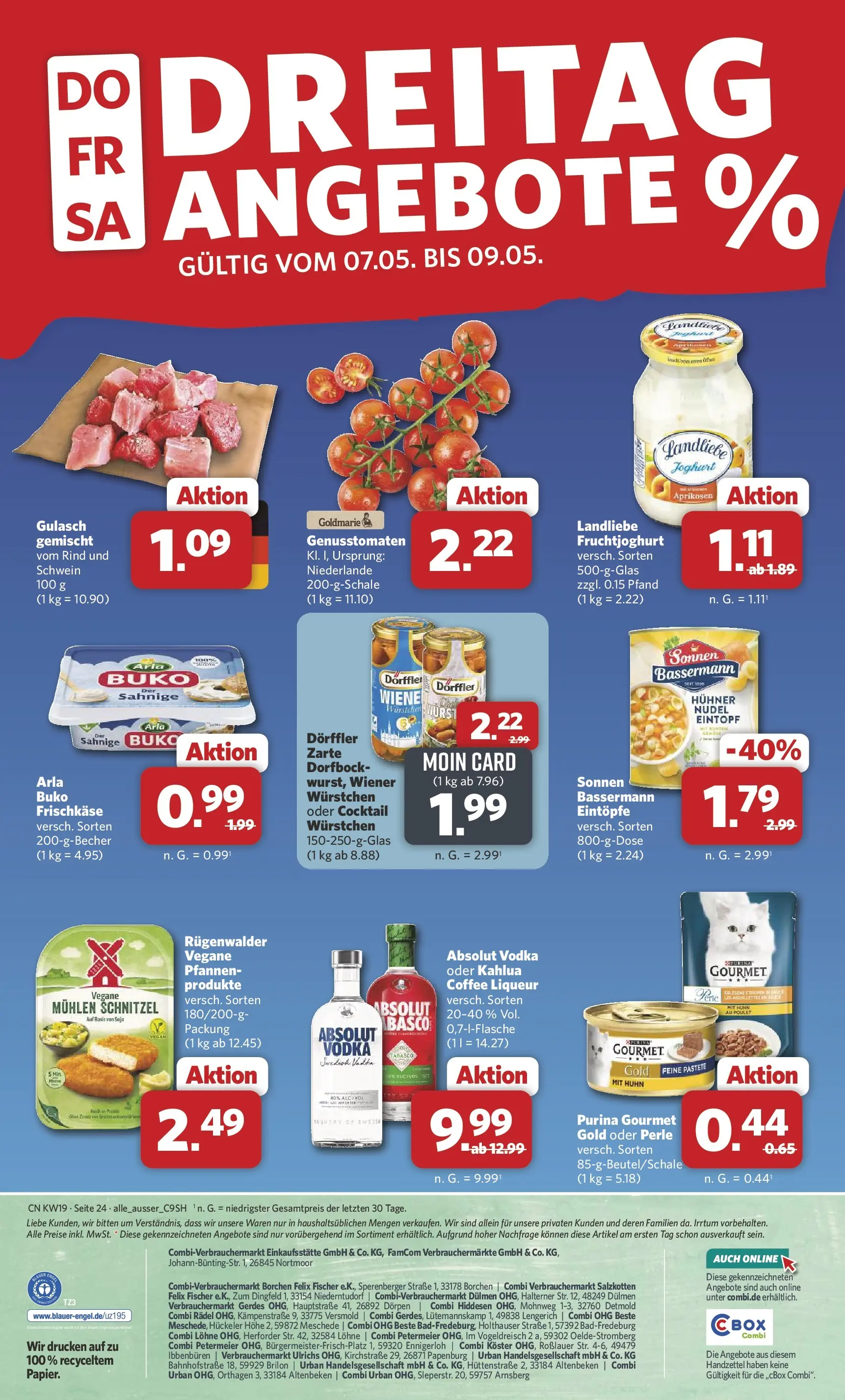 Combi Unsere Wochenangebote (ab 04.05.2026) zum Blättern | Seite: 24 | Produkte: Schnitzel, Gulasch, Landliebe joghurt, Vodka