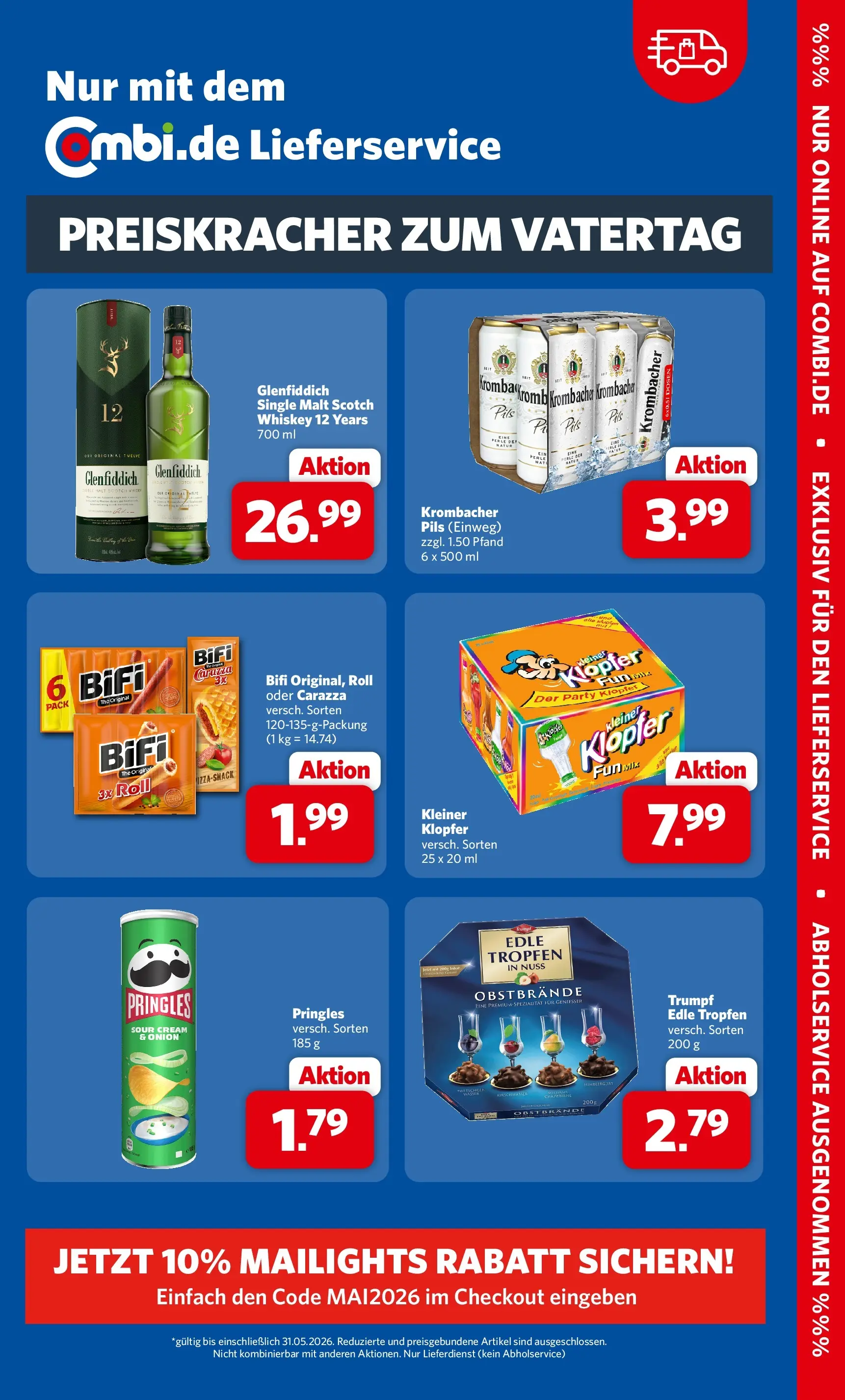 Combi Unsere Wochenangebote (ab 04.05.2026) zum Blättern | Seite: 31 | Produkte: Bifi, Pils, Pringles, Whiskey