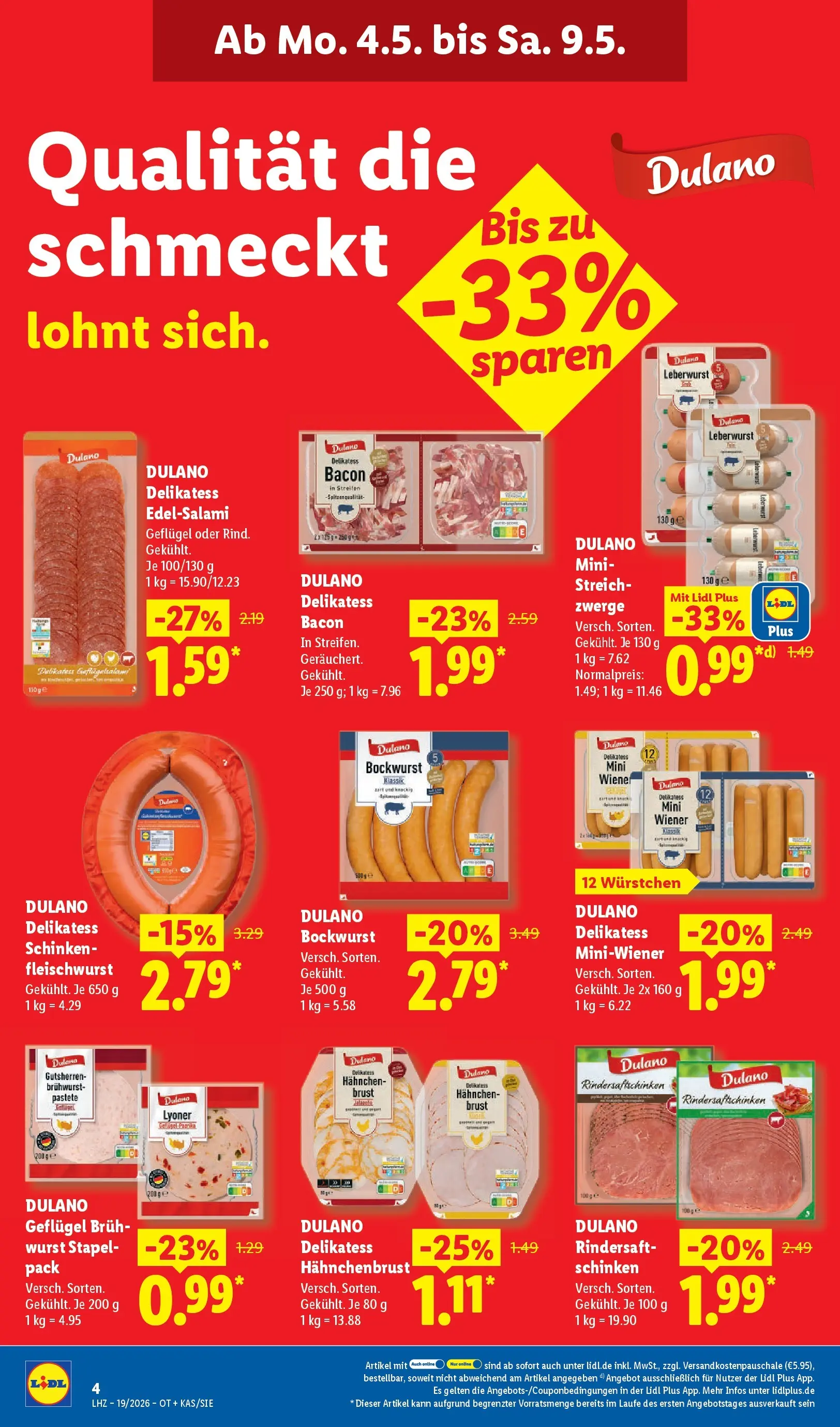 Lidl Prospekt Senftenberg (ab 04.05.2026) zum Blättern » Angebote | Seite: 8 | Produkte: Hahnchen, Wurst, Schinken, Hahnchenbrust