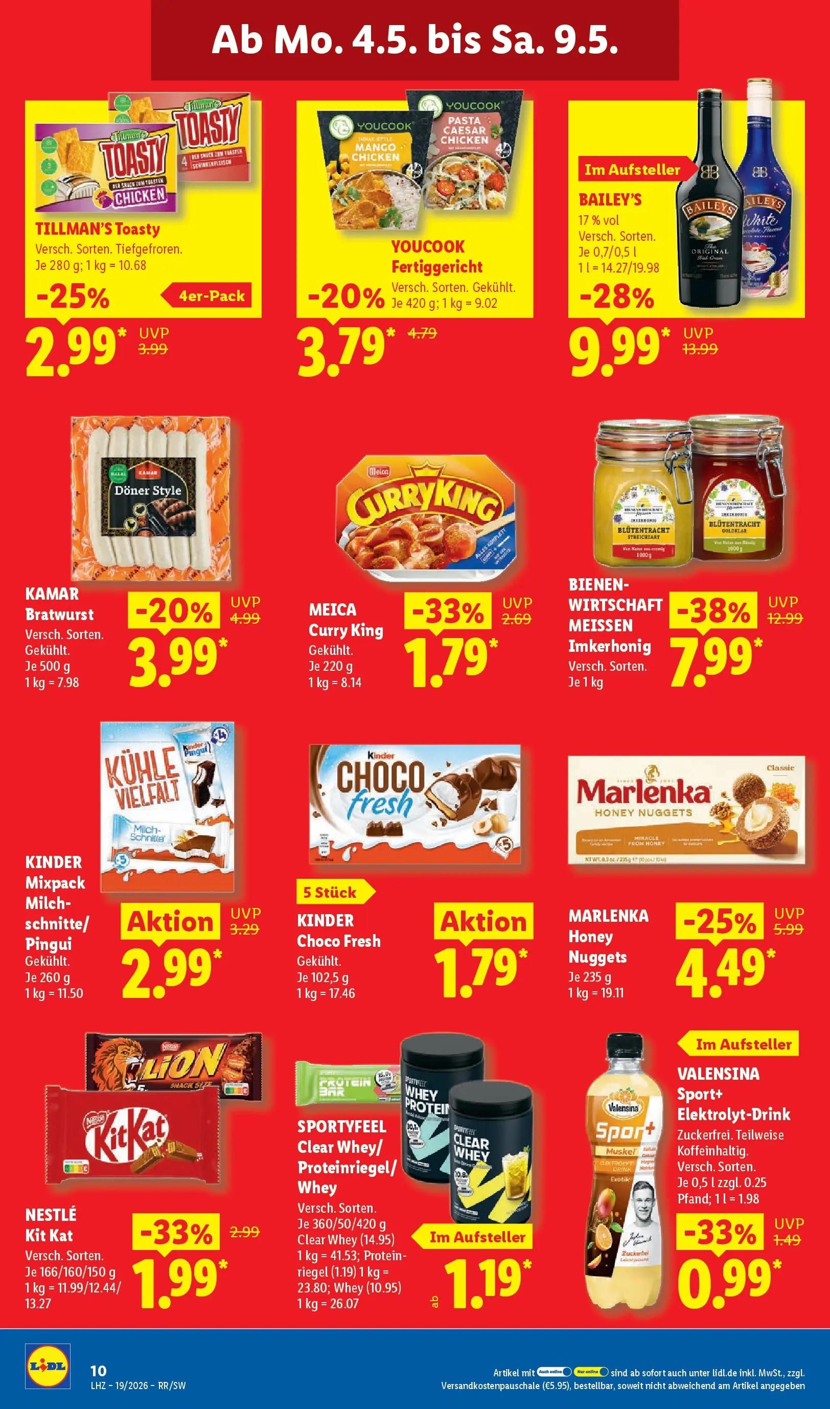 Lidl Prospekt Zülpich (ab 04.05.2026) zum Blättern » Angebote | Seite: 20 | Produkte: Milch, Toast, Bratwurst, Baileys