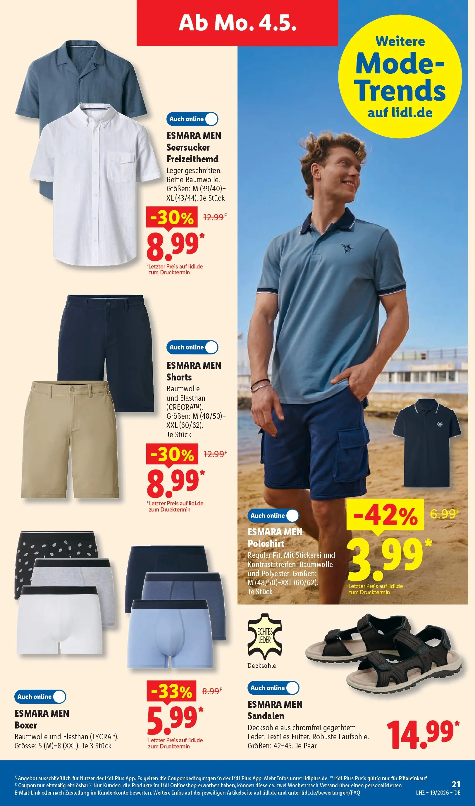 Lidl Prospekt Emlichheim (ab 04.05.2026) zum Blättern » Angebote | Seite: 35 | Produkte: Freizeithemd, Poloshirt, Boxer, Sandalen