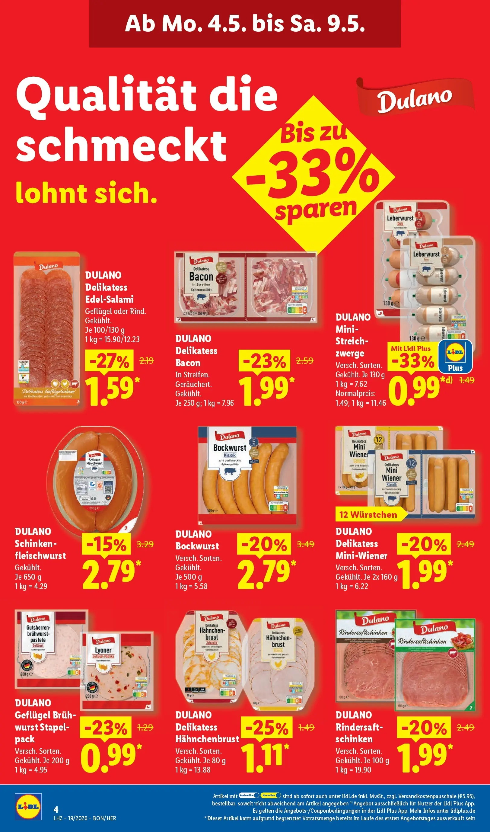 Lidl Prospekt Hagen (ab 04.05.2026) zum Blättern » Angebote | Seite: 8 | Produkte: Hahnchen, Wurst, Schinken, Hahnchenbrust