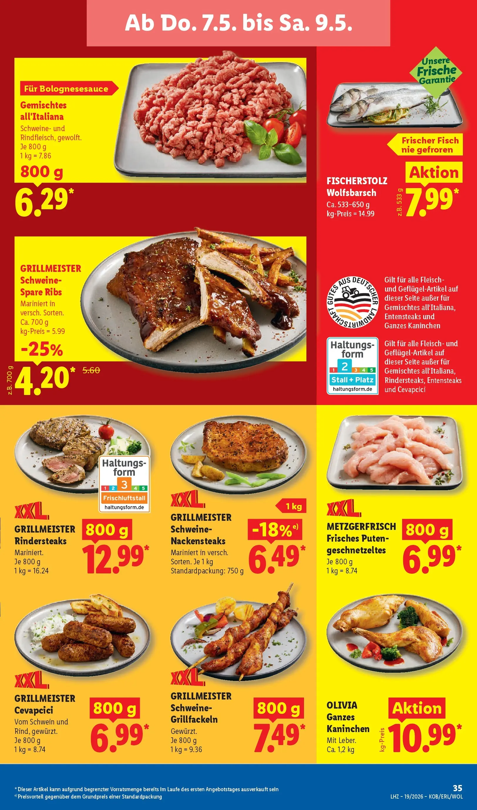 Lidl Prospekt Künzell (ab 04.05.2026) zum Blättern » Angebote | Seite: 63 | Produkte: Nackensteaks, Kaninchen, Spare ribs, Fisch