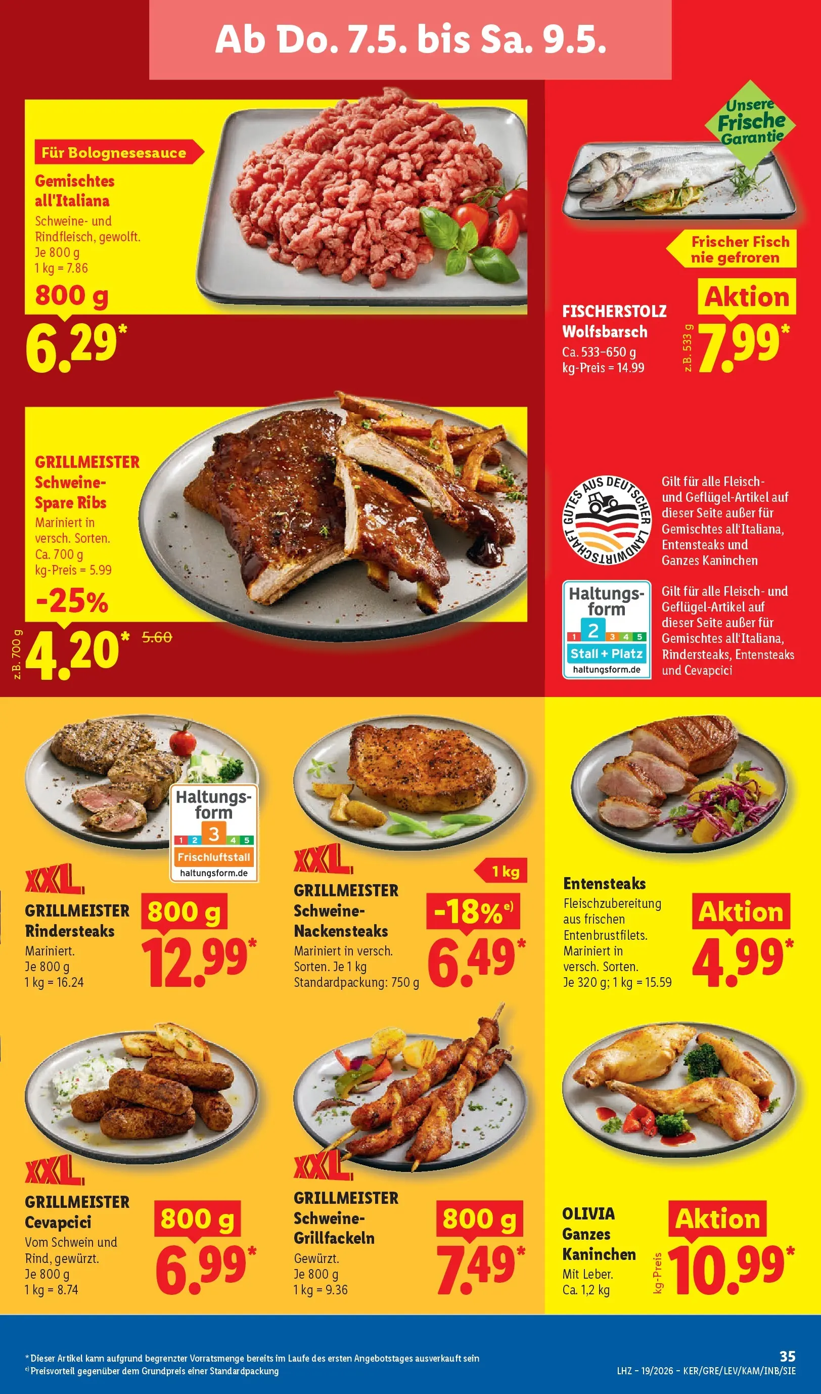 Lidl Prospekt Zülpich (ab 04.05.2026) zum Blättern » Angebote | Seite: 63 | Produkte: Nackensteaks, Kaninchen, Spare ribs, Fisch