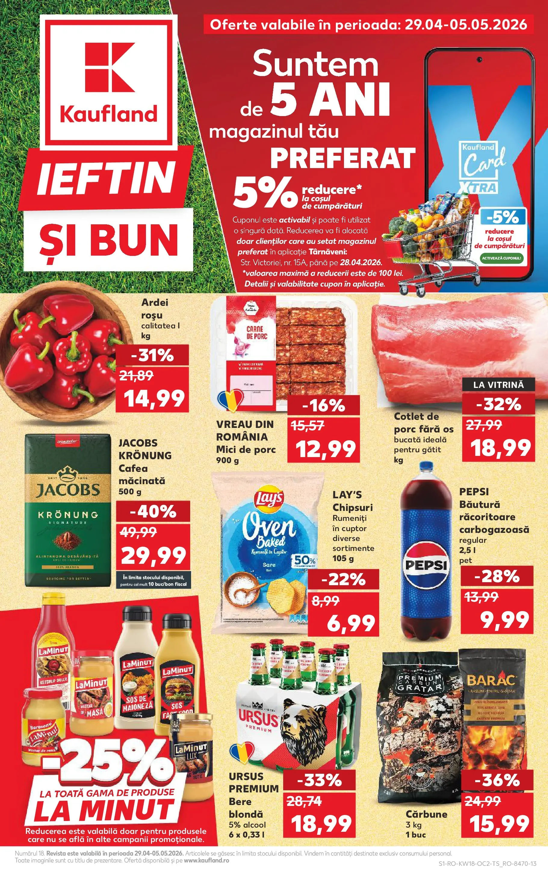 Kaufland Târnăveni 29.04.2026 - Revista si Oferta | Pagină: 1 | Produse: Cafea, Carne De Porc, Ketchup, Sare