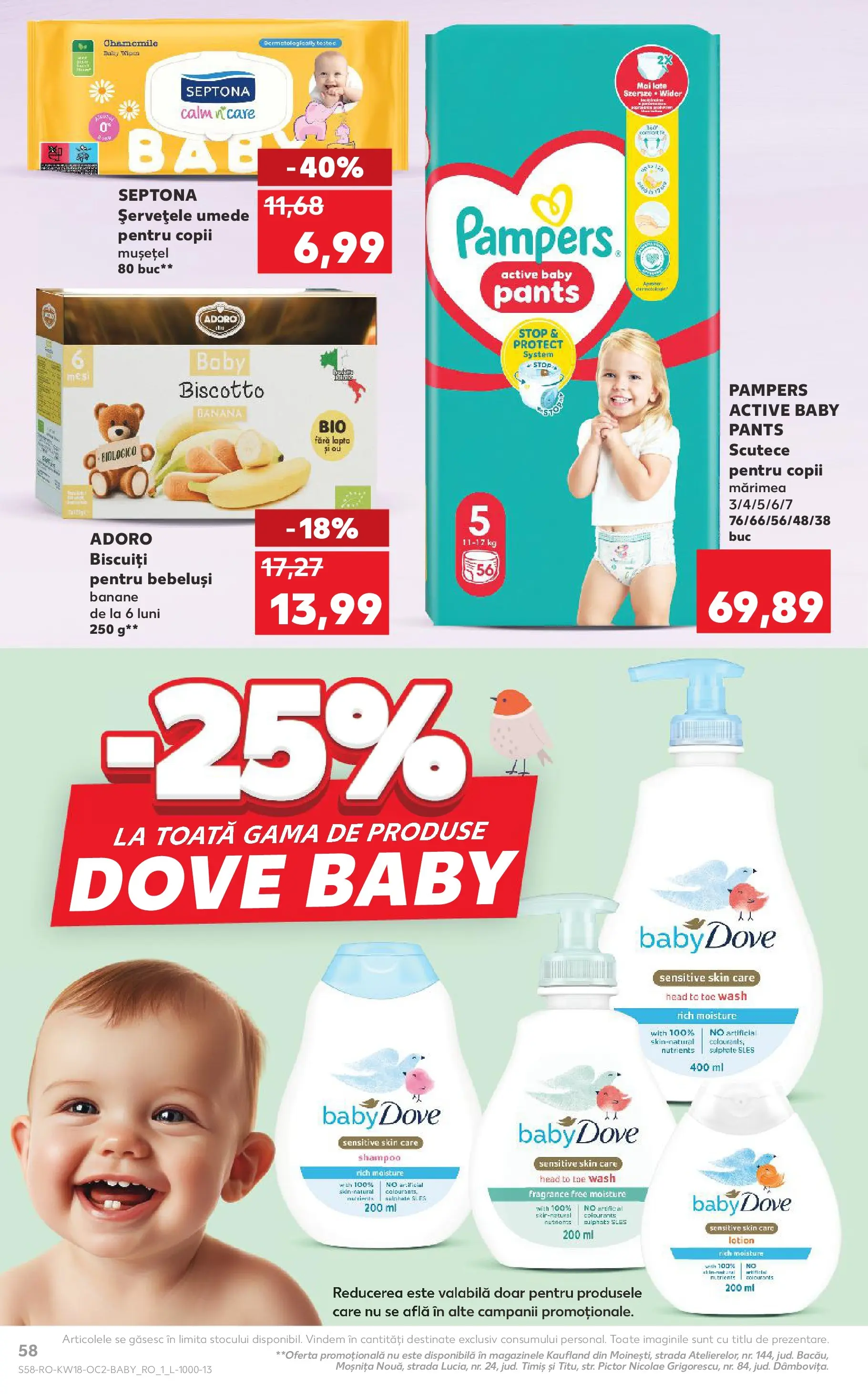 Kaufland Satu Mare 29.04.2026 - Revista si Oferta | Pagină: 58 | Produse: Pirinç gevreği, Șervețele umede, Biscuiți, Scutece