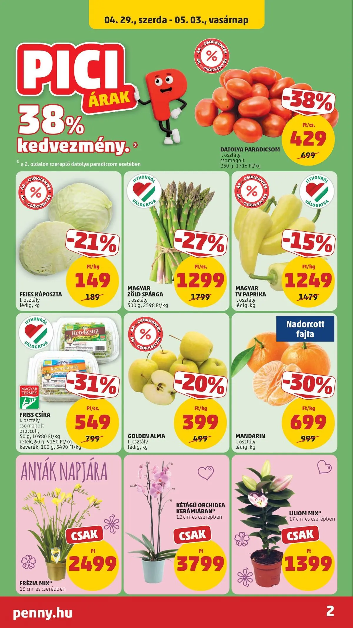 PENNY - Penny újság érvényessége 2026.05.06-ig: 2026.04.29.-tól lapozható | Oldal: 2 | Termékek: Káposzta, Datolya, TV, Alma