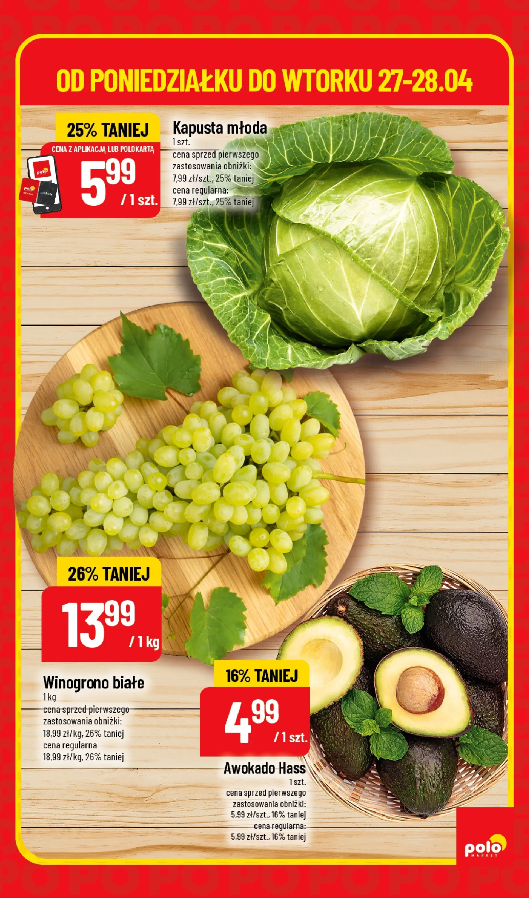Nowa POLOmarket gazetka od jutra 27.04.2026 | Strona: 3 | Produkty: Kapusta, Winogrono, Awokado