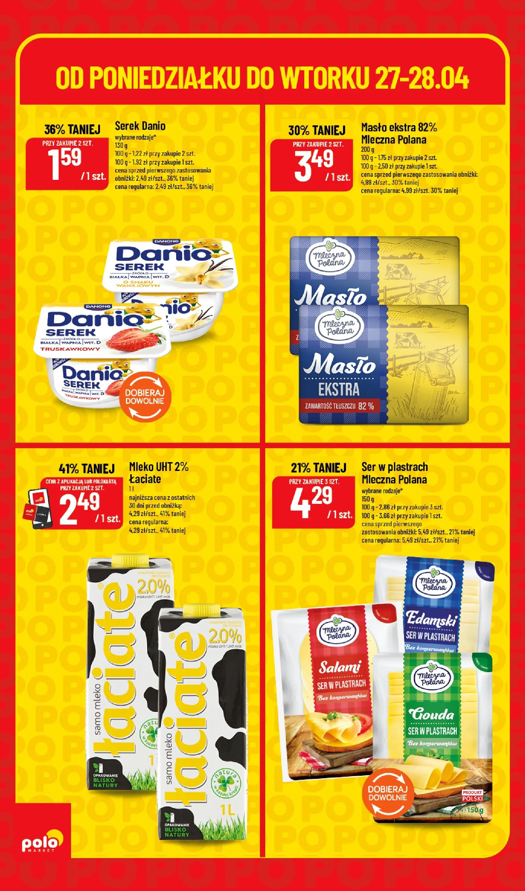 Nowa POLOmarket gazetka od jutra 27.04.2026 | Strona: 4 | Produkty: Serek, Masło, Ser, Salami