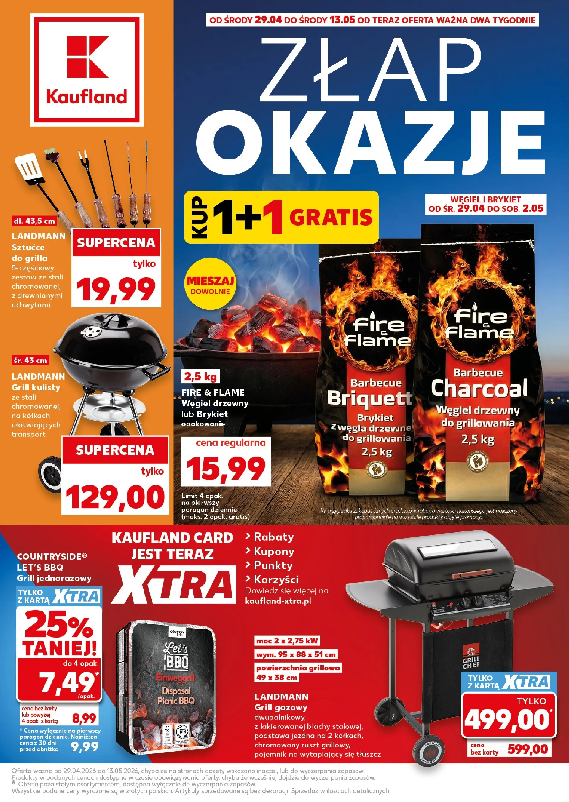 Kaufland gazetka - Złap Okazje od 29.04.2026 - od jutra PDF | Strona: 1 | Produkty: Karta, Grill gazowy, Ruszt, Grill jednorazowy