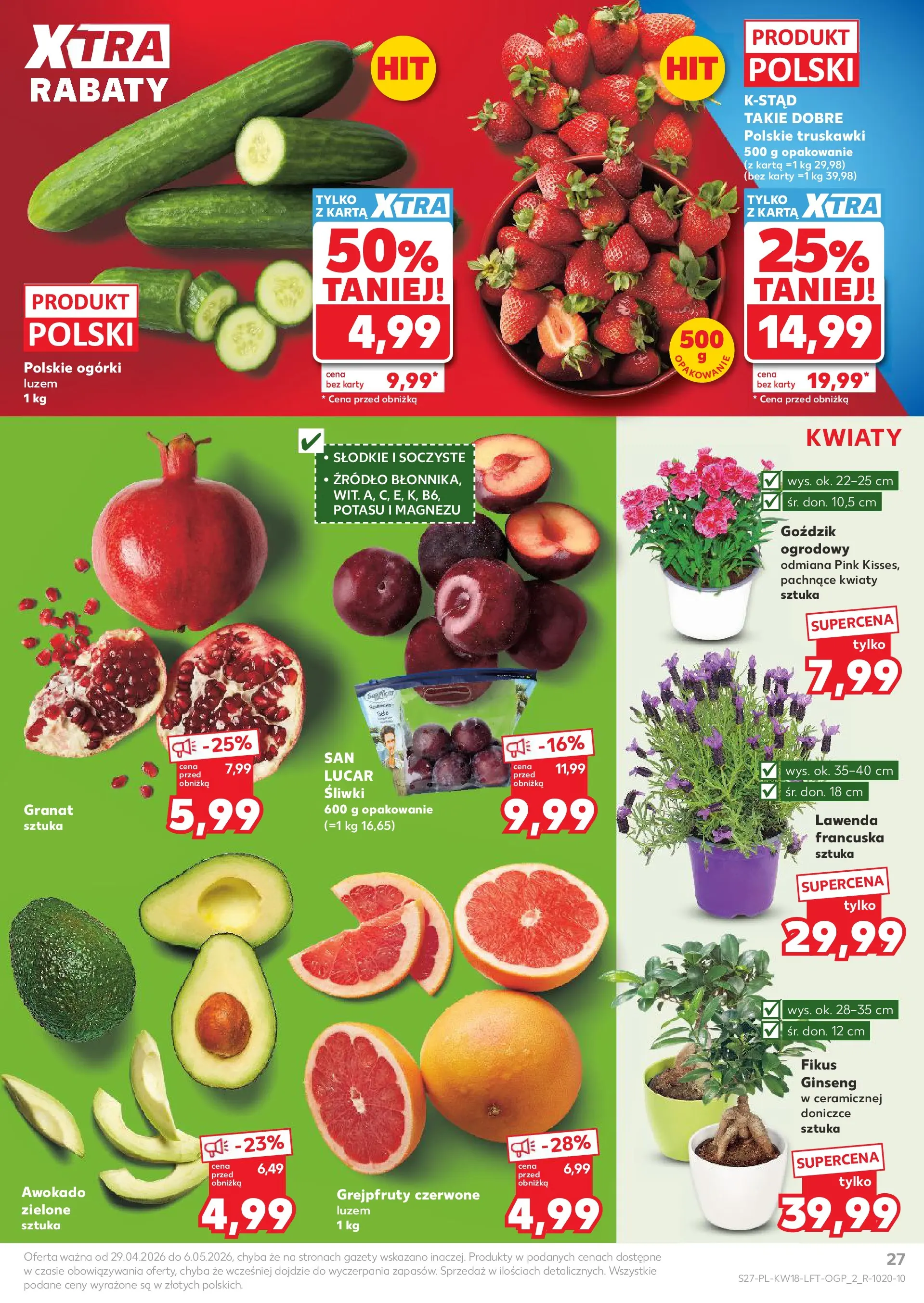 Kaufland gazetka od 29.04.2026 - od jutra PDF | Strona: 27 | Produkty: Truskawki, Ogórki, Kwiaty, Awokado