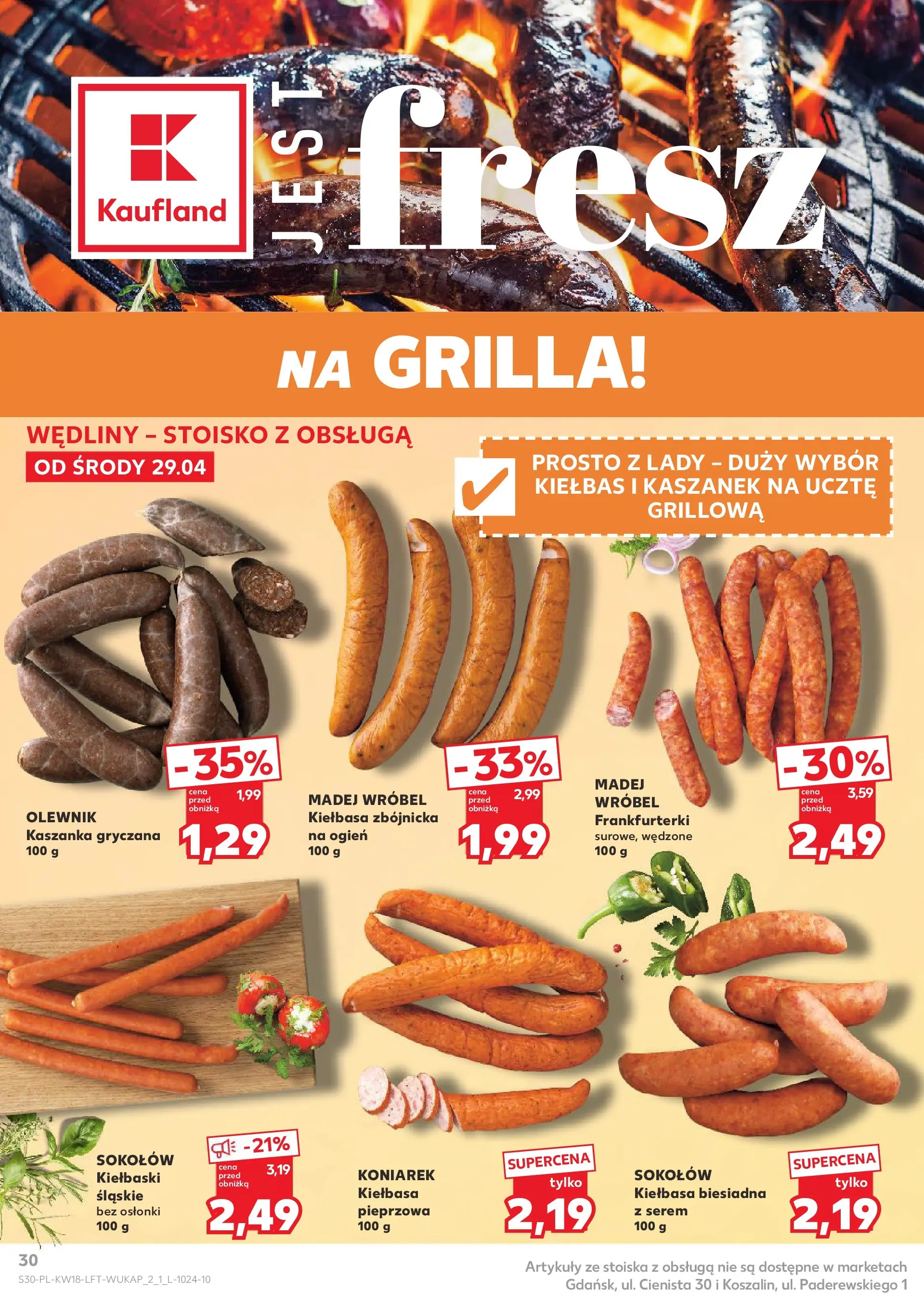 Kaufland gazetka od 29.04.2026 - od jutra PDF | Strona: 30 | Produkty: Frankfurterki, Kaszanka, Kiełbaski, Wędliny