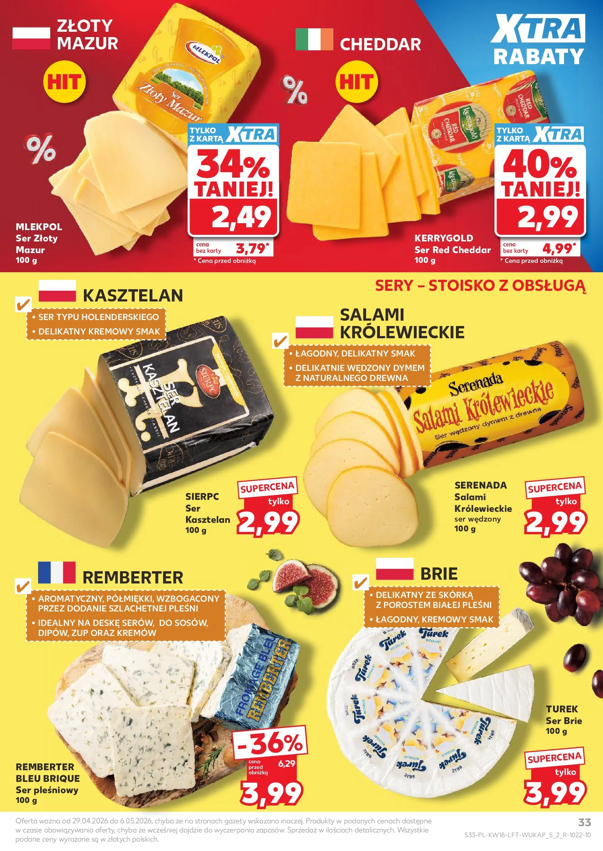 Kaufland gazetka od 29.04.2026 - od jutra PDF | Strona: 33 | Produkty: Ser pleśniowy, Sery, Ser brie, Cheddar