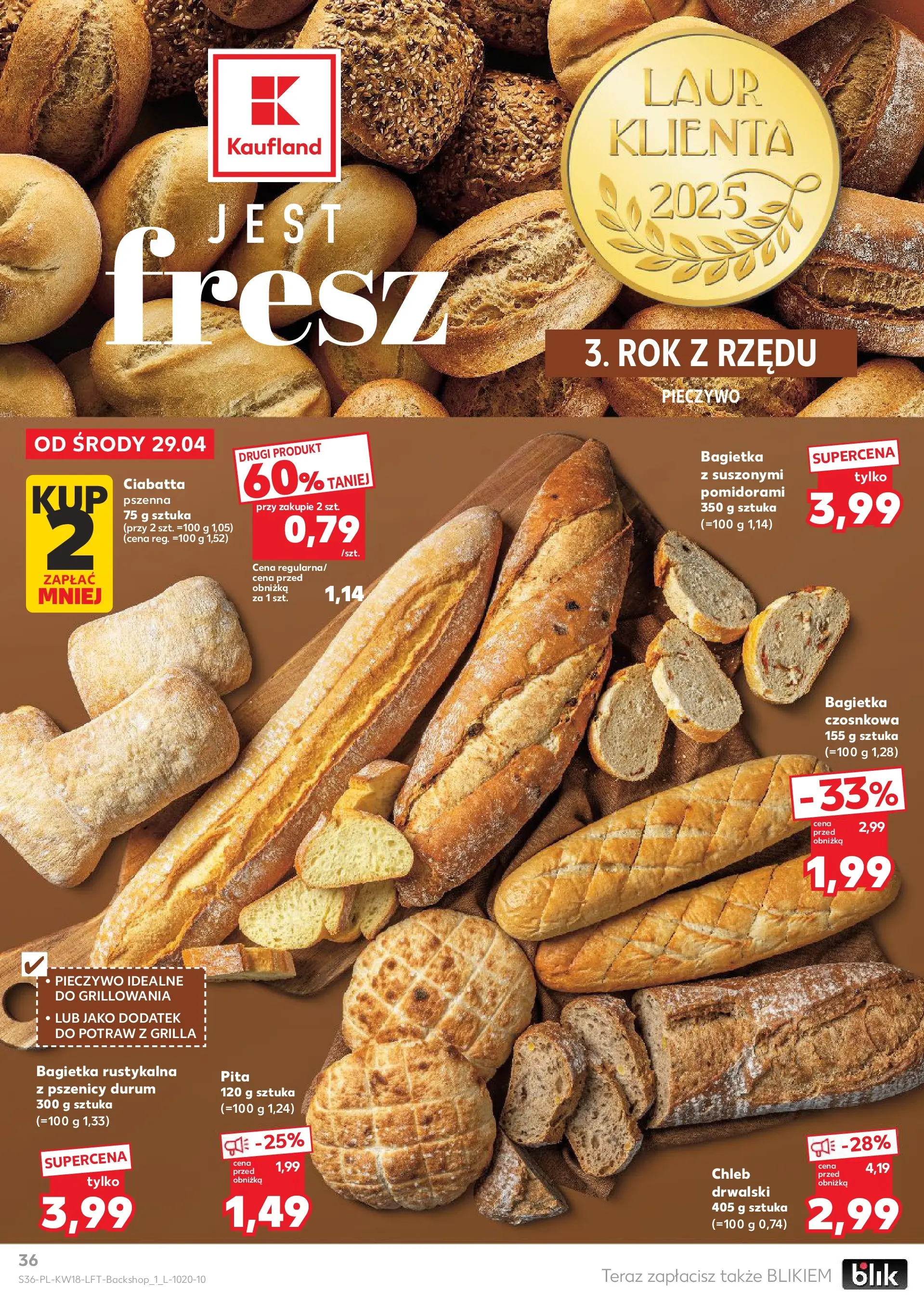 Kaufland gazetka od 29.04.2026 - od jutra PDF | Strona: 36 | Produkty: Bagietka czosnkowa, Bagietka, Chleb, Pita
