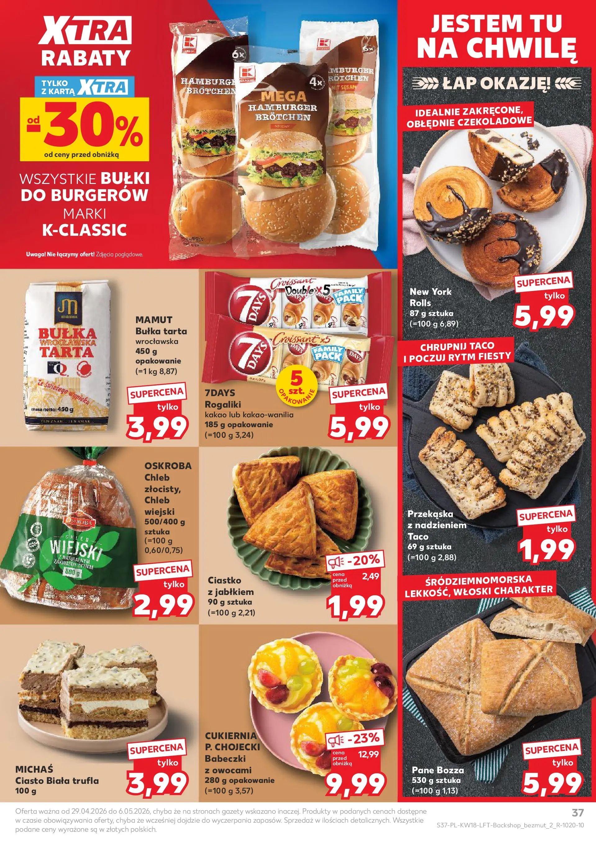 Kaufland gazetka od 29.04.2026 - od jutra PDF | Strona: 37 | Produkty: Hamburger, Ciasto, Bułka tarta, Babeczki