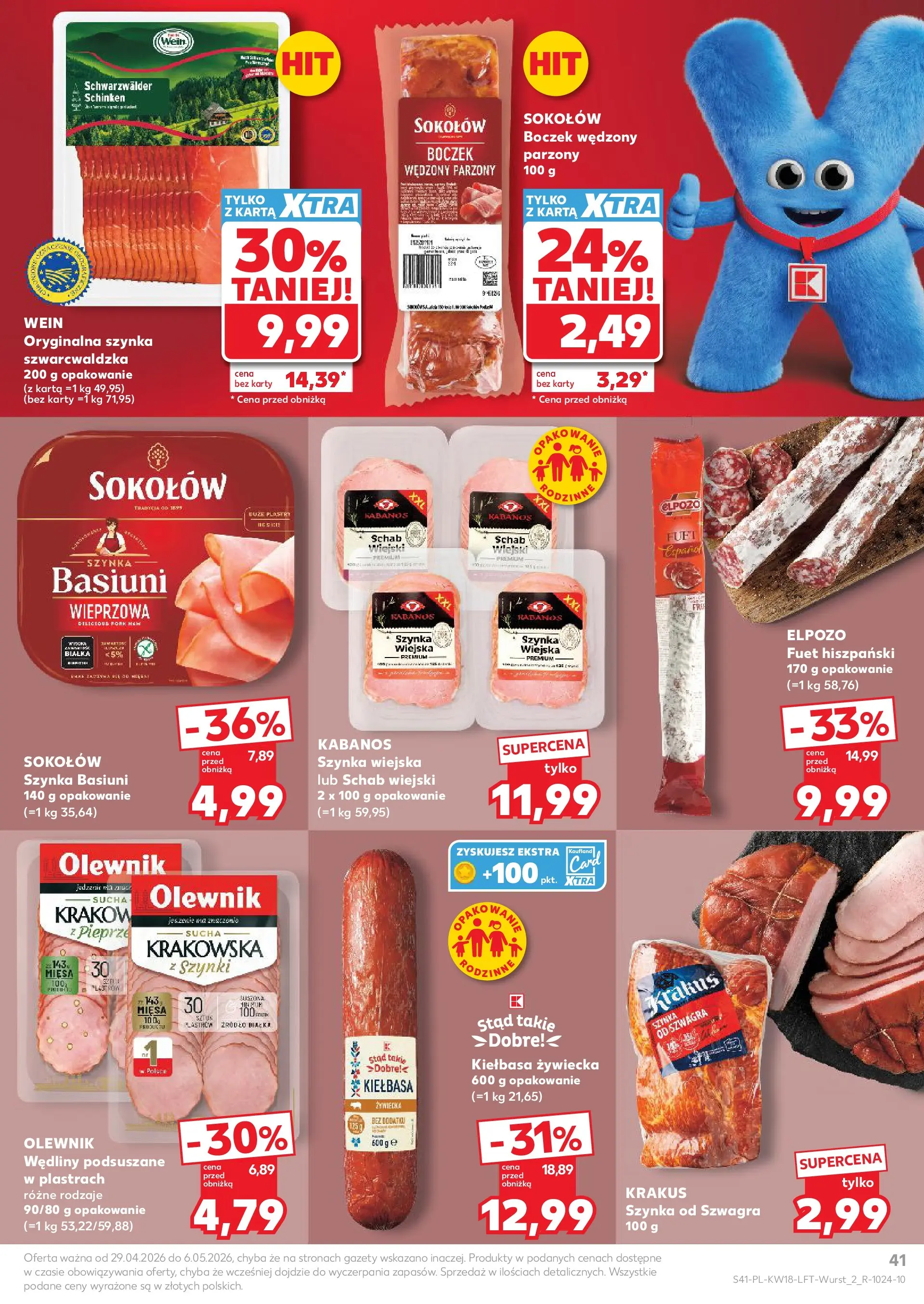 Kaufland gazetka od 29.04.2026 - od jutra PDF | Strona: 41 | Produkty: Karta, Boczek wędzony, Boczek, Szynka szwarcwaldzka