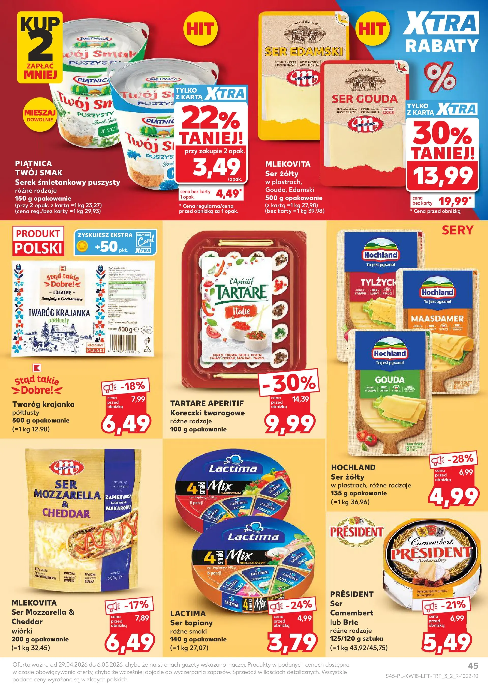 Kaufland gazetka od 29.04.2026 - od jutra PDF | Strona: 45 | Produkty: Lasagne, Camembert, Twaróg, Cheddar
