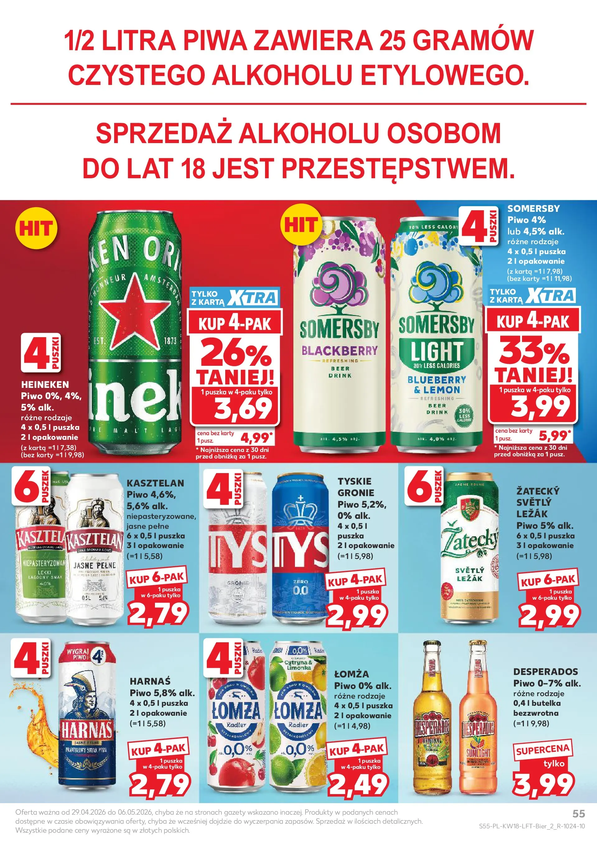 Kaufland gazetka od 29.04.2026 - od jutra PDF | Strona: 55 | Produkty: Karta, Leżak, Tyskie, Harnaś
