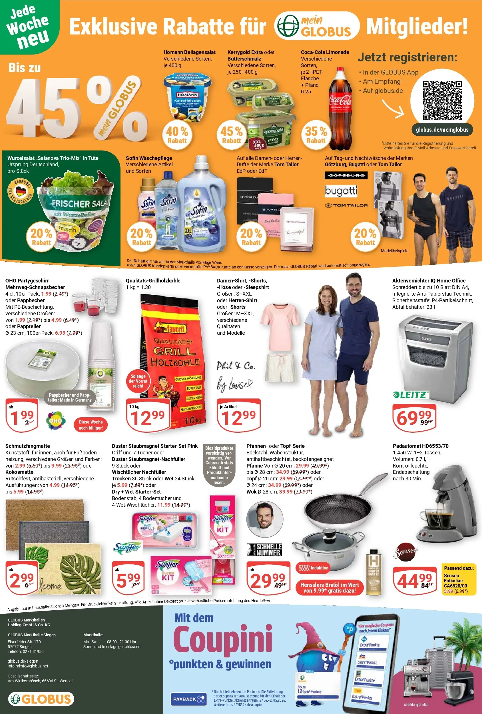 Globus Prospekt Siegen	 (ab 27.04.2026) » Angebote online | Seite: 26 | Produkte: Swiffer, Wok, Salat, Uhr