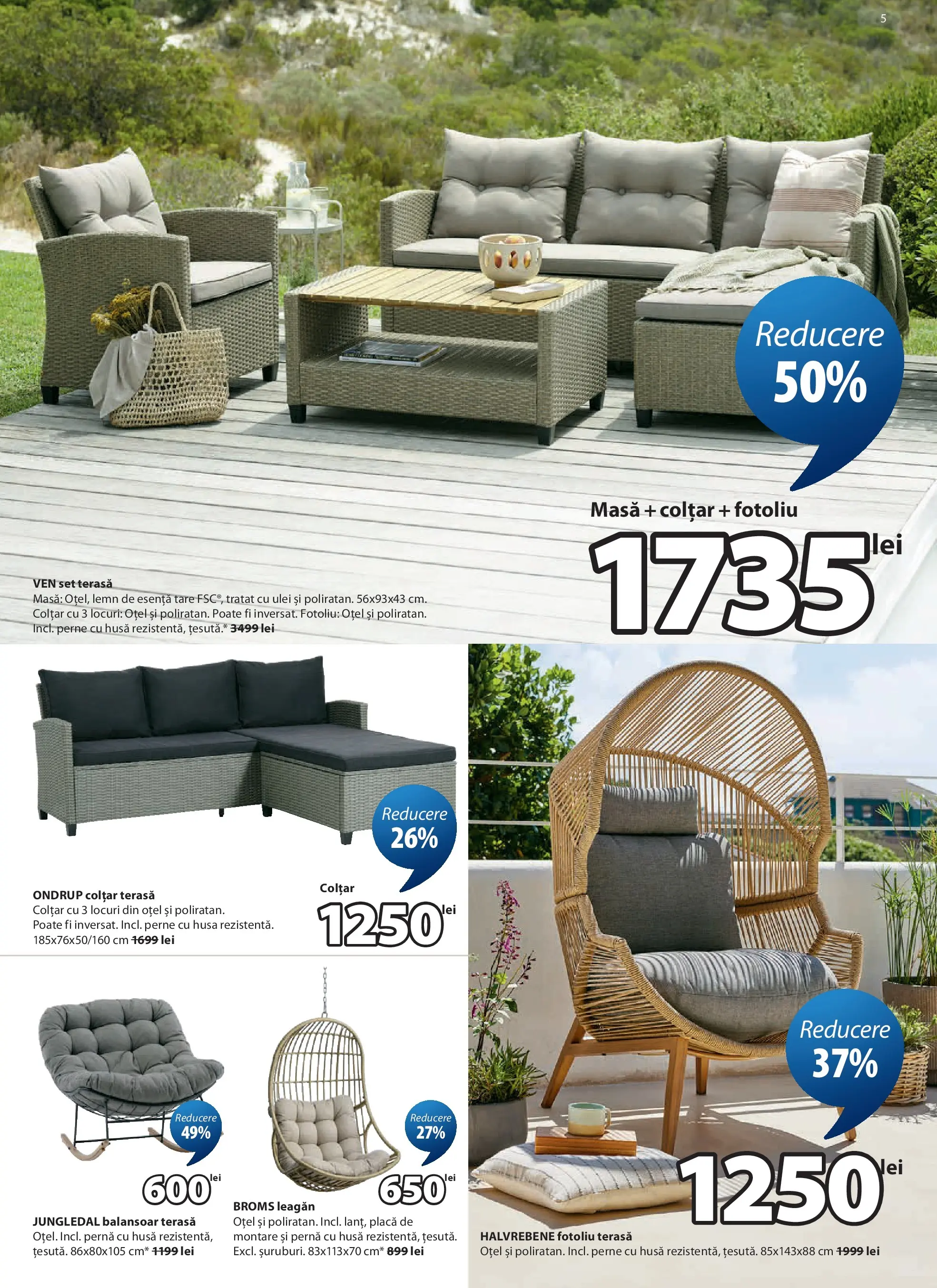 JYSK Catalog - Oferta 24.04.2026 - 26.05.2026 | Pagină: 5 | Produse: Pernă, Masă, Colțar, Balansoar