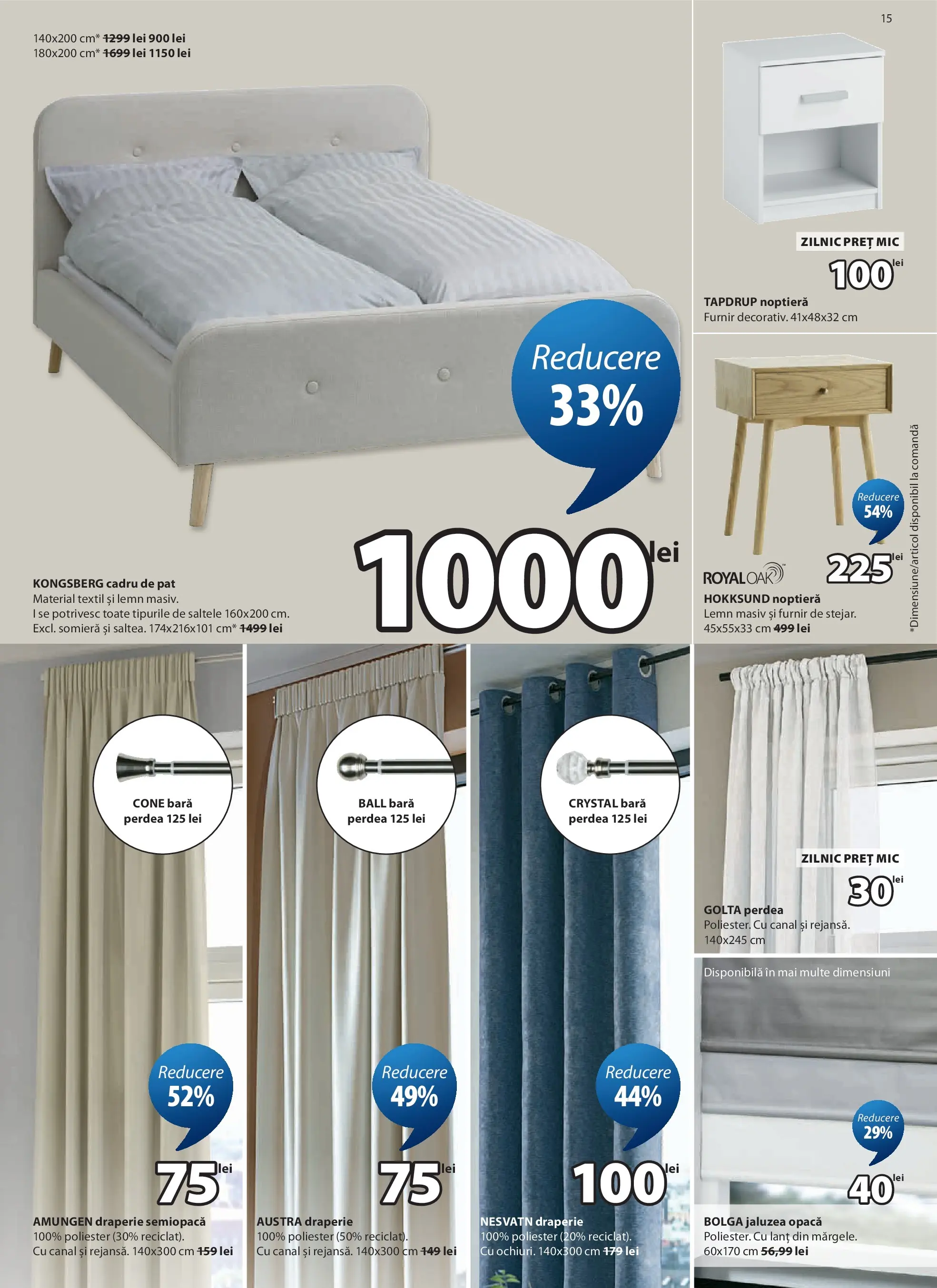 JYSK Catalog - Oferta 24.04.2026 - 26.05.2026 | Pagină: 15 | Produse: Pat, Noptieră, Perdea