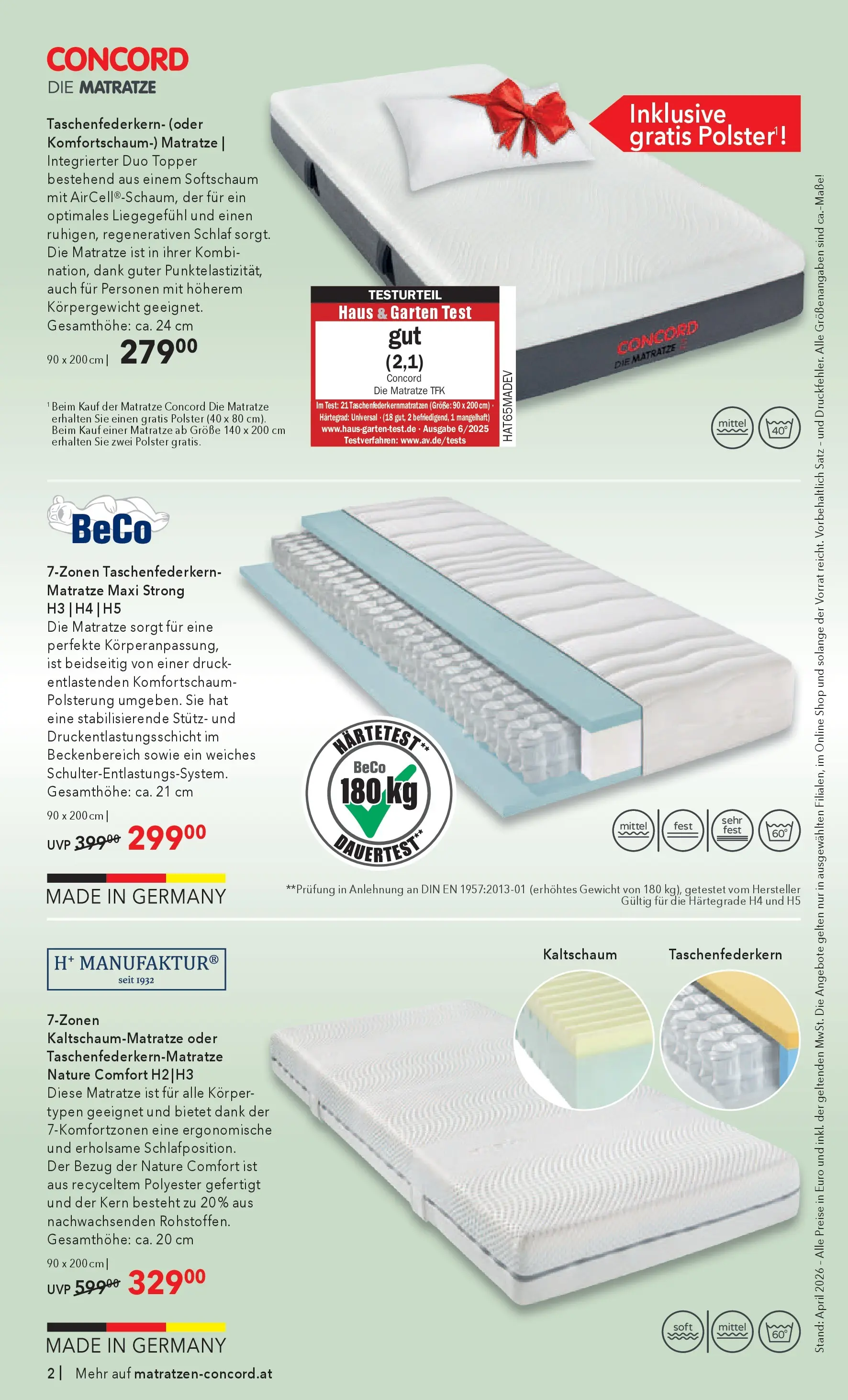 Matratzen Concord Wien von 29.04.2026 - Aktuelle Angebote | Seite: 2 | Produkte: Gewicht, Matratze