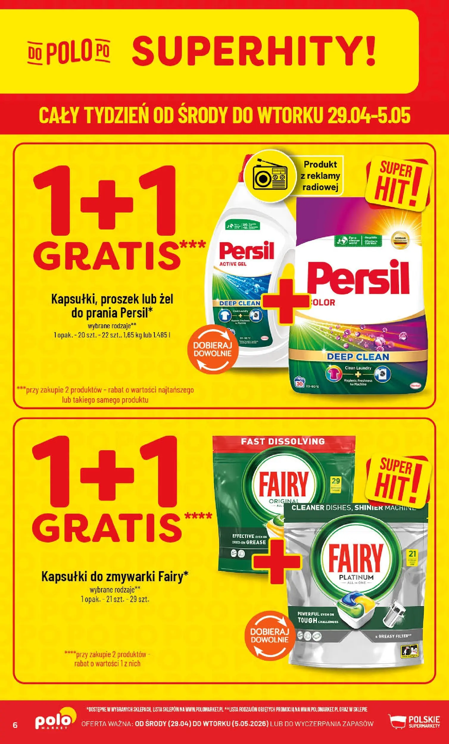 Nowa POLOmarket gazetka od jutra 29.04.2026 | Strona: 6 | Produkty: Persil, Cleaner, Fairy, Kapsułki do zmywarki
