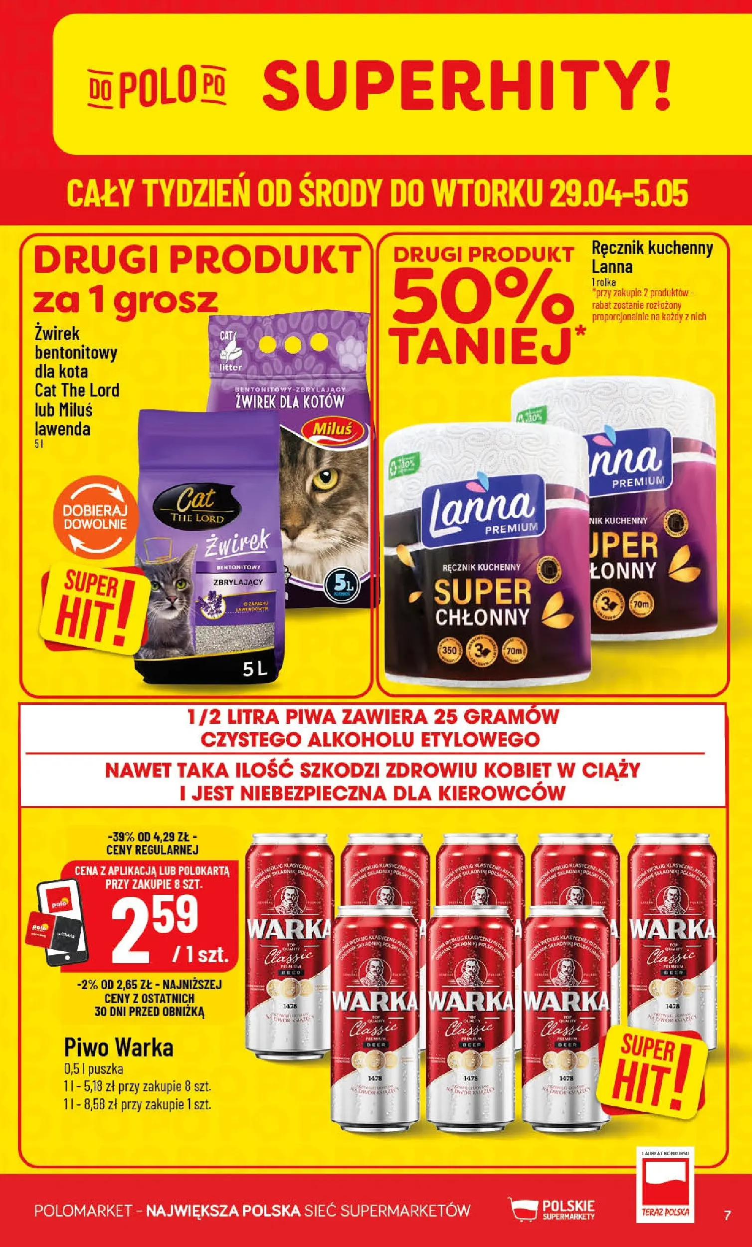 Nowa POLOmarket gazetka od jutra 29.04.2026 | Strona: 7 | Produkty: Warka, Piwo Warka, Piwo