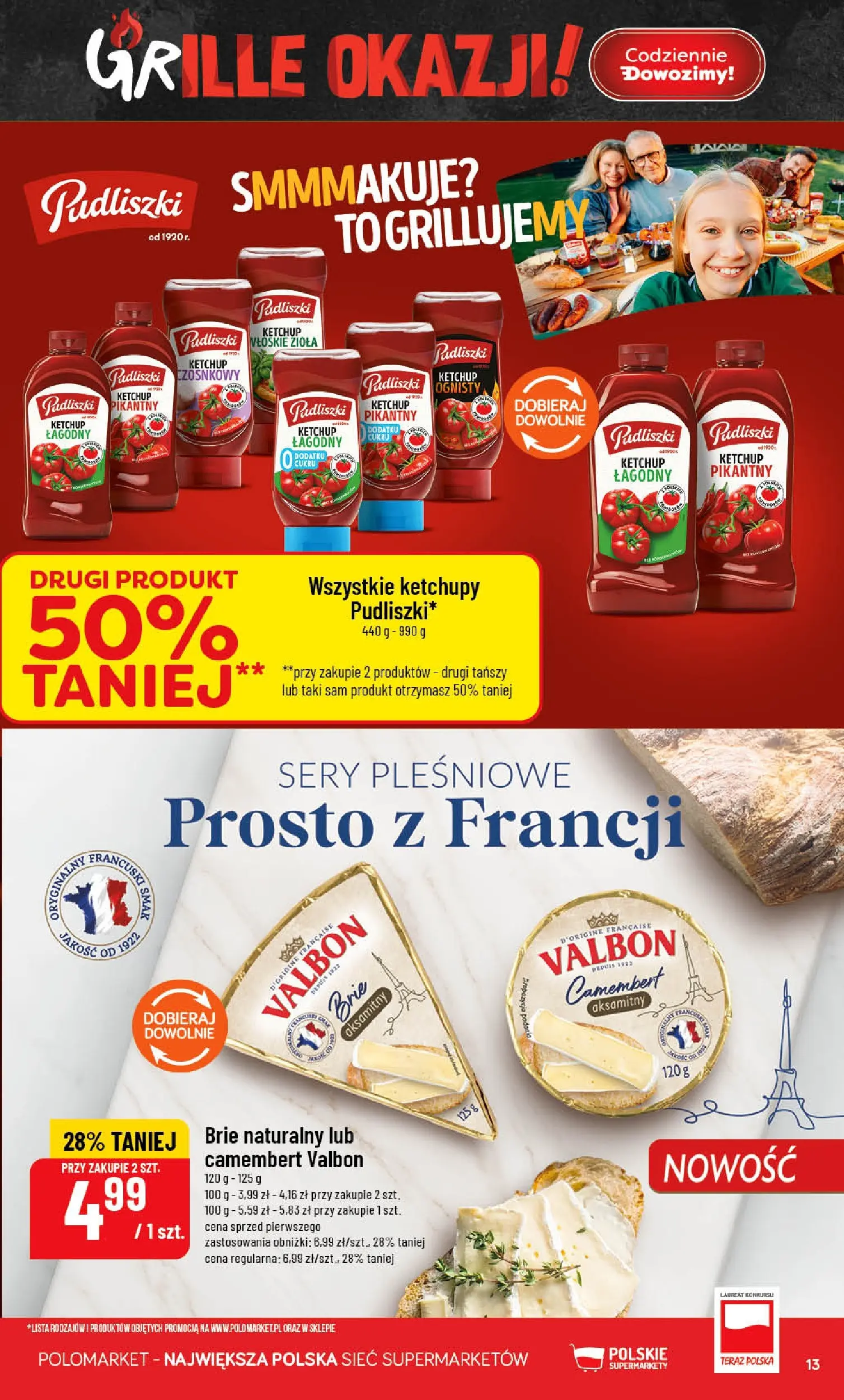 Nowa POLOmarket gazetka od jutra 29.04.2026 | Strona: 13 | Produkty: Ketchup, Camembert, Sery, Sery pleśniowe