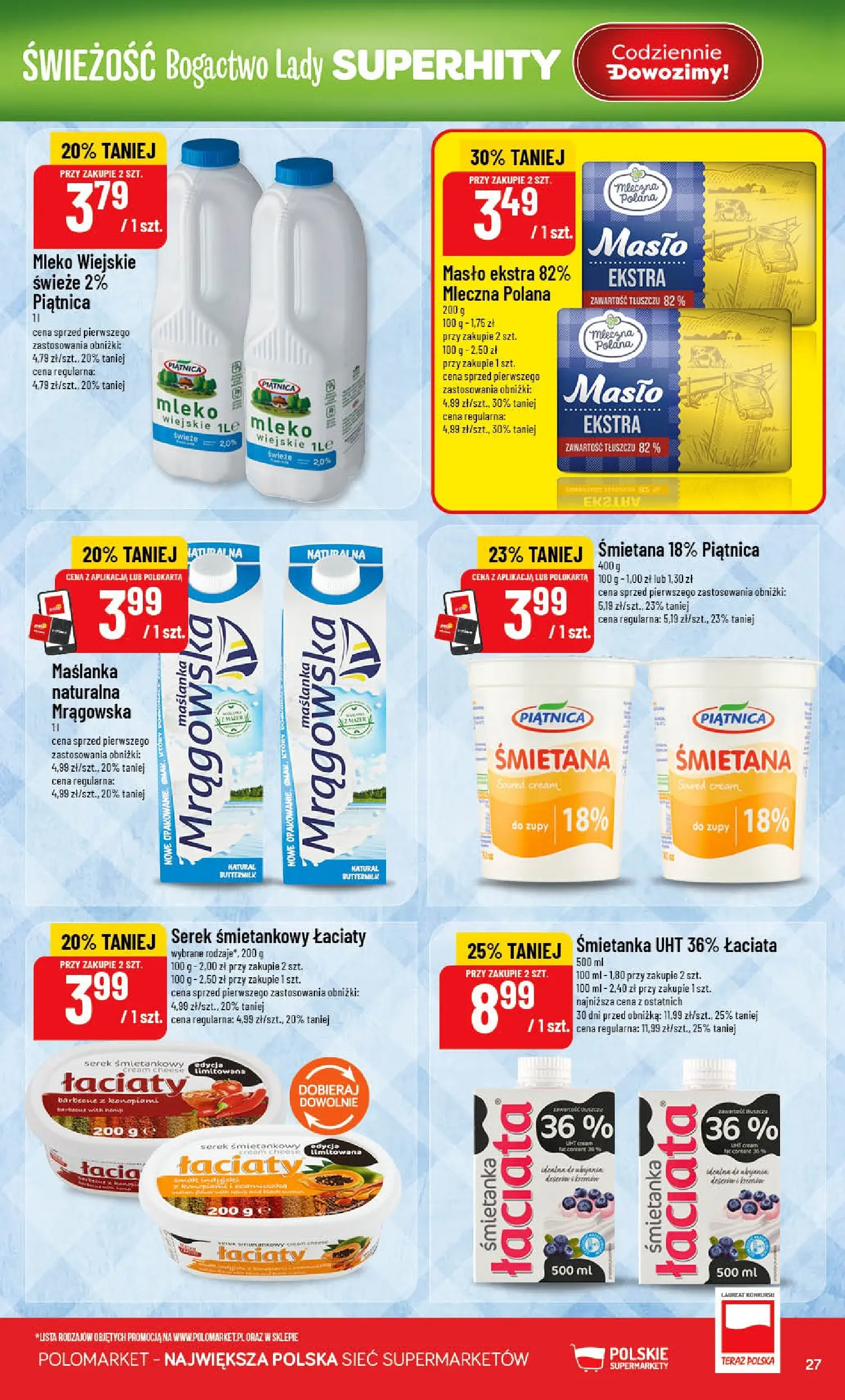 Nowa POLOmarket gazetka od jutra 29.04.2026 | Strona: 27 | Produkty: Serek, Mleko, Masło, Śmietana