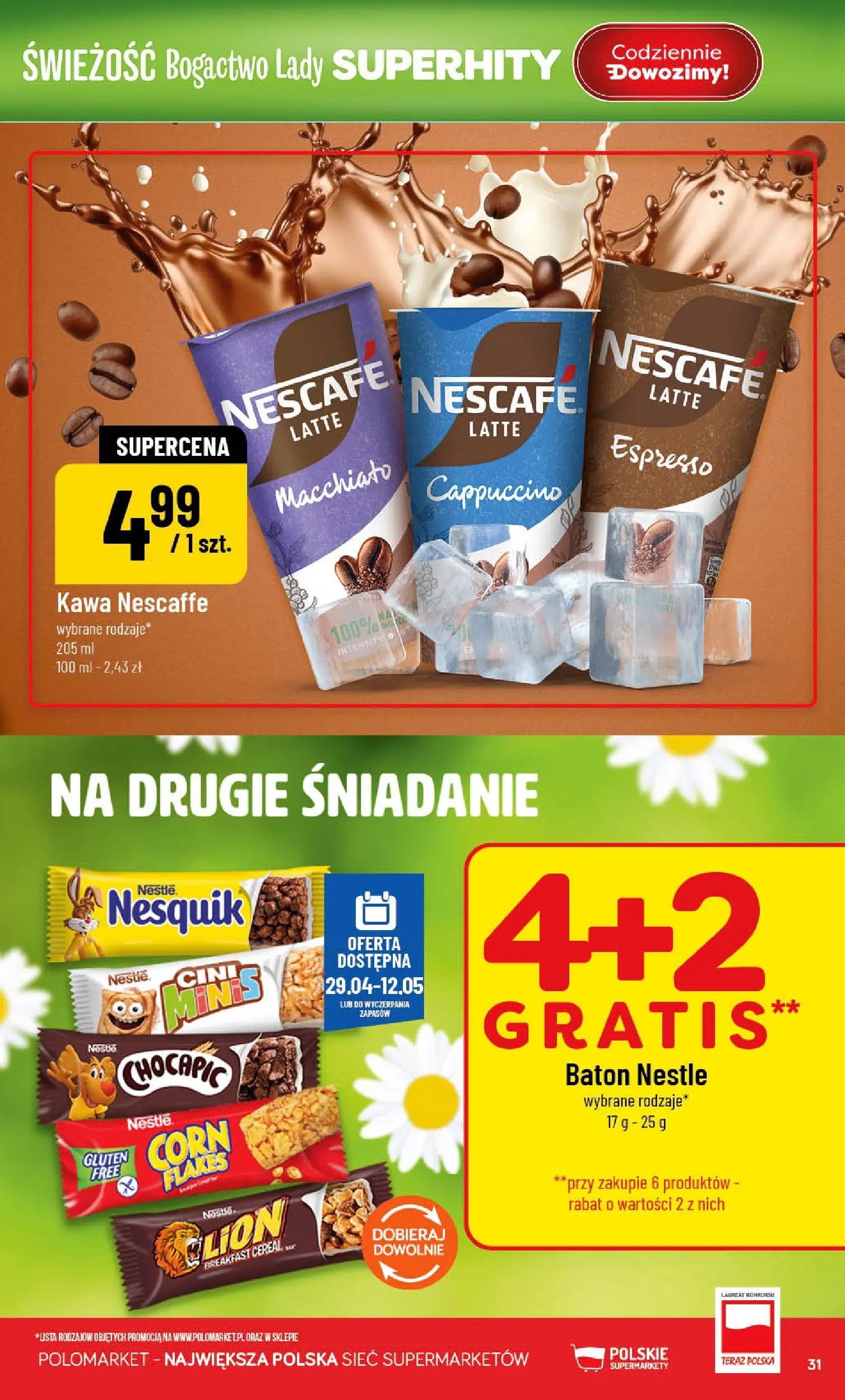 Nowa POLOmarket gazetka od jutra 29.04.2026 | Strona: 31 | Produkty: Nescafe, Cappuccino, Baton, Kawa